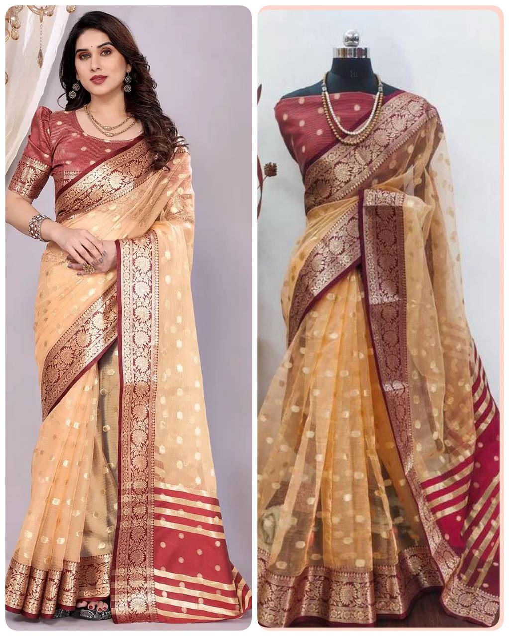 Pure Handloom Pure Kanchivaram Tissue Silk Sarees with antique Jari