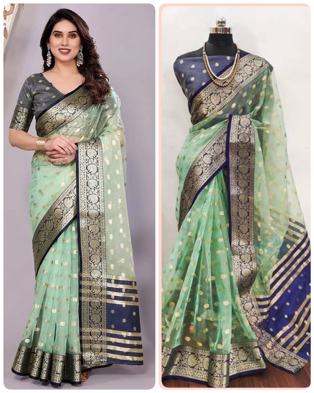 Pure Handloom Pure Kanchivaram Tissue Silk Sarees with antique Jari