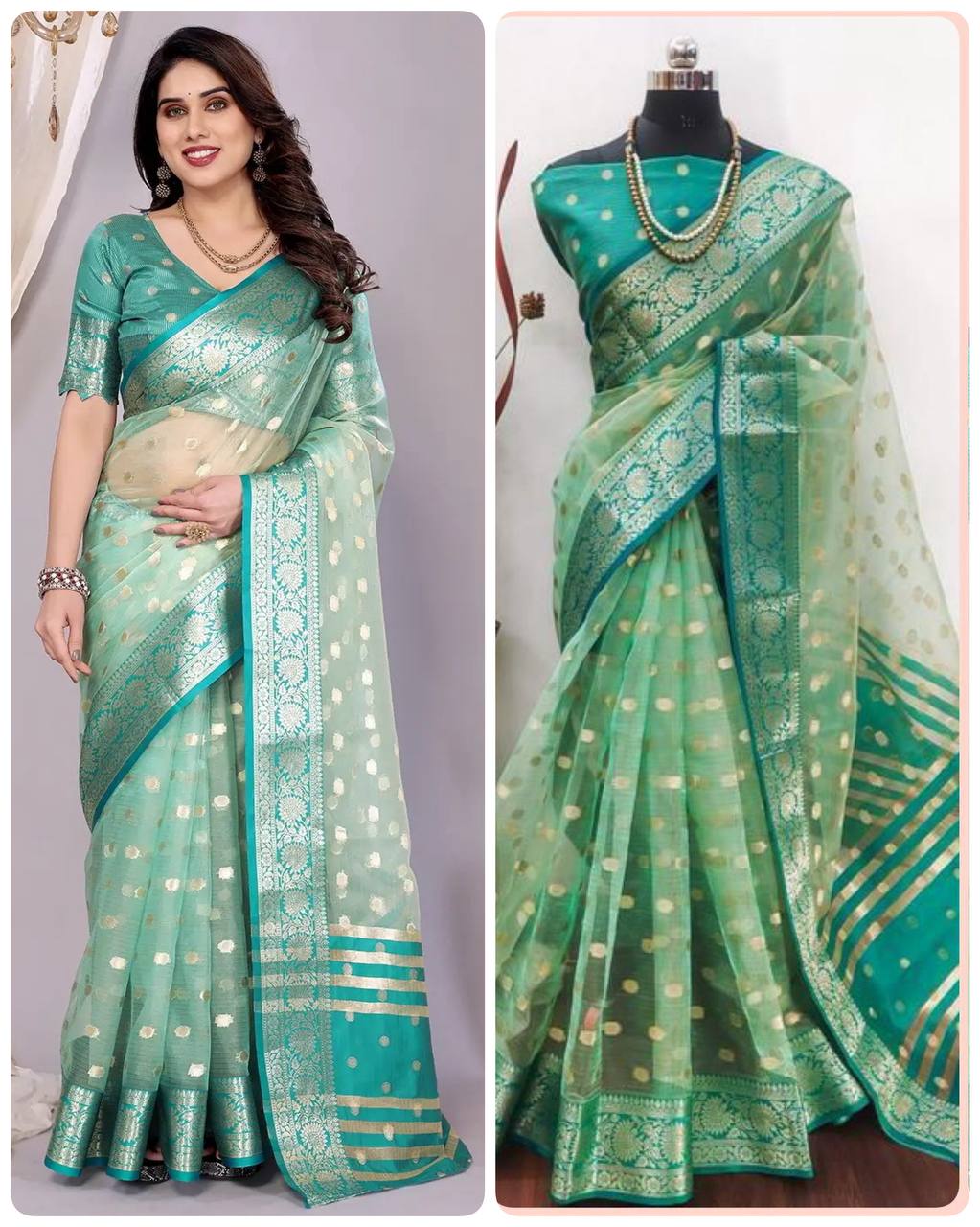 Pure Handloom Pure Kanchivaram Tissue Silk Sarees with antique Jari