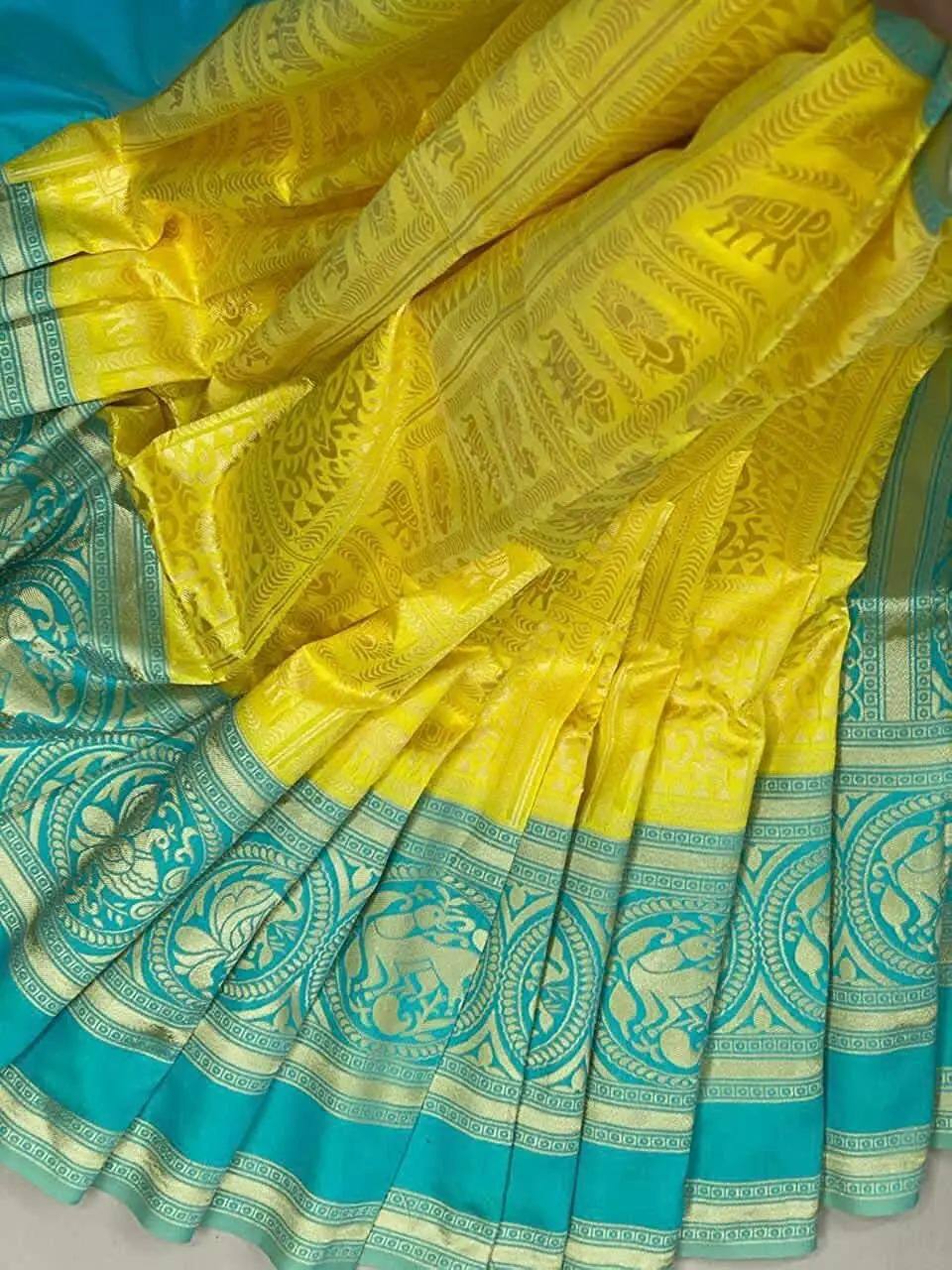 Beautiful Art Silk Jacquard Border Saree With Unstitched Running Blouse