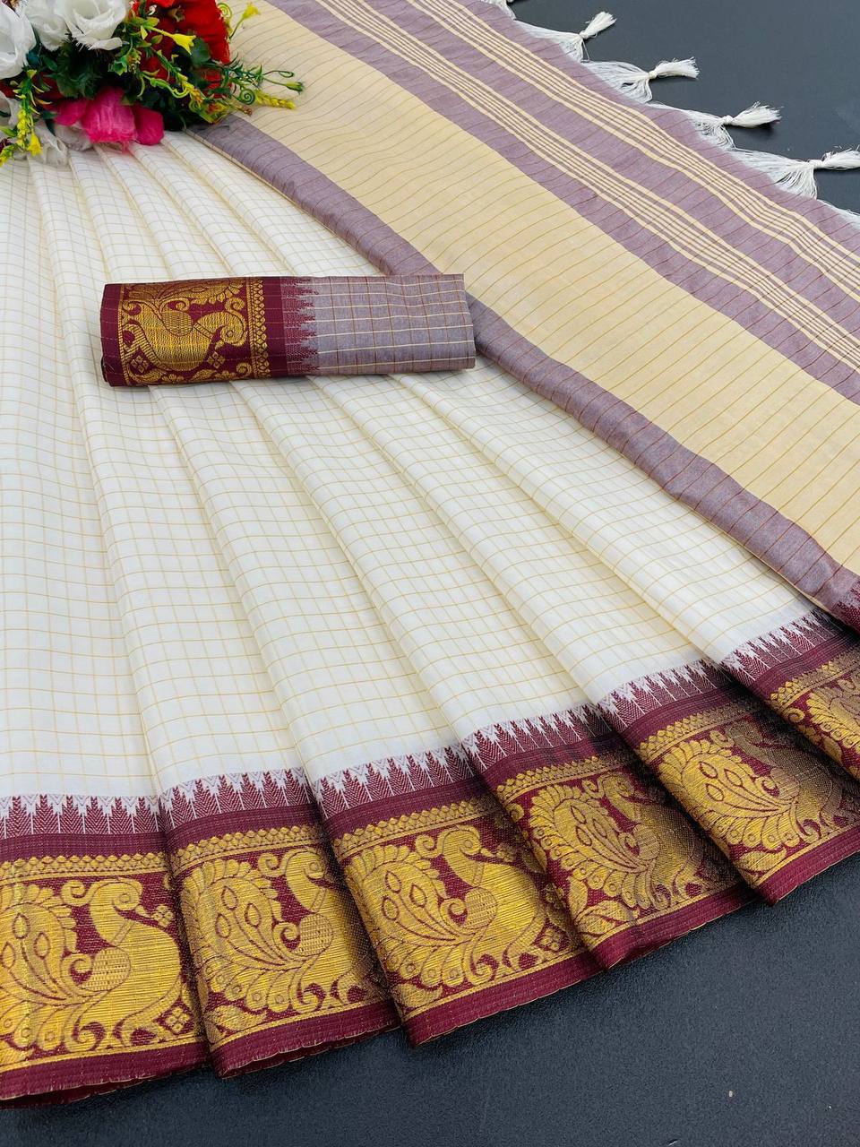 We Launching mercerised Soft silk in Exclusive border Self Checks Pattern design