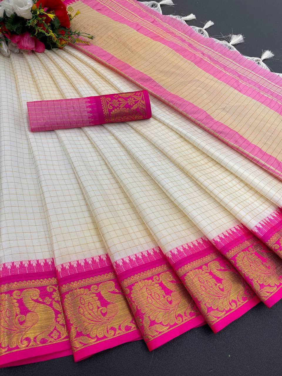 We Launching mercerised Soft silk in Exclusive border Self Checks Pattern design