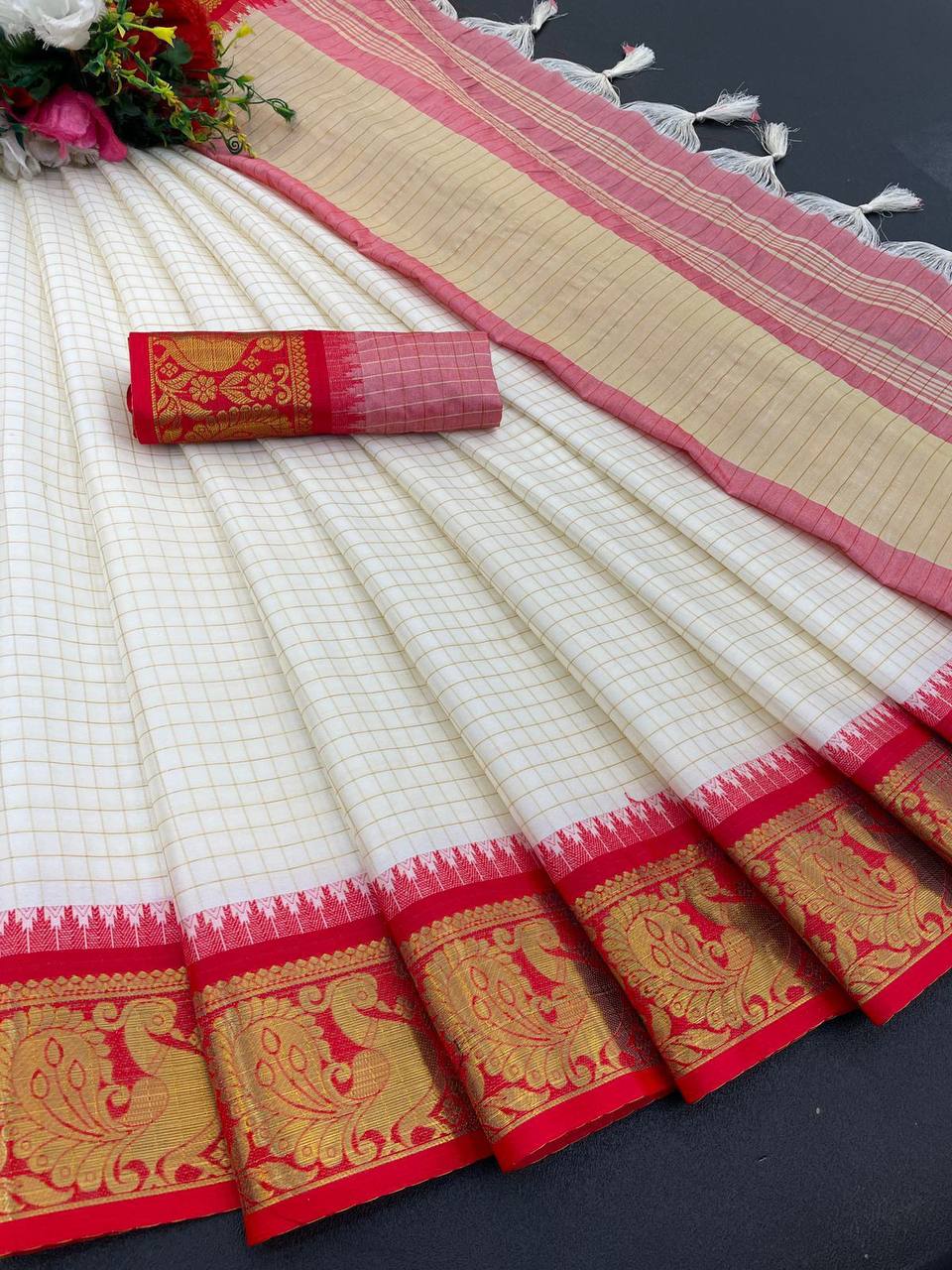 We Launching mercerised Soft silk in Exclusive border Self Checks Pattern design