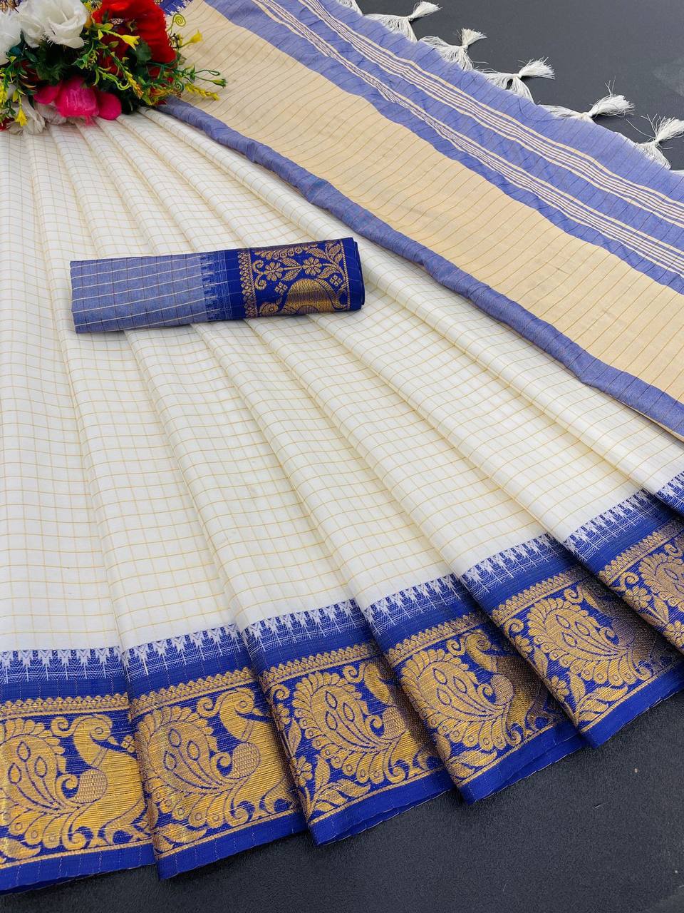We Launching mercerised Soft silk in Exclusive border Self Checks Pattern design