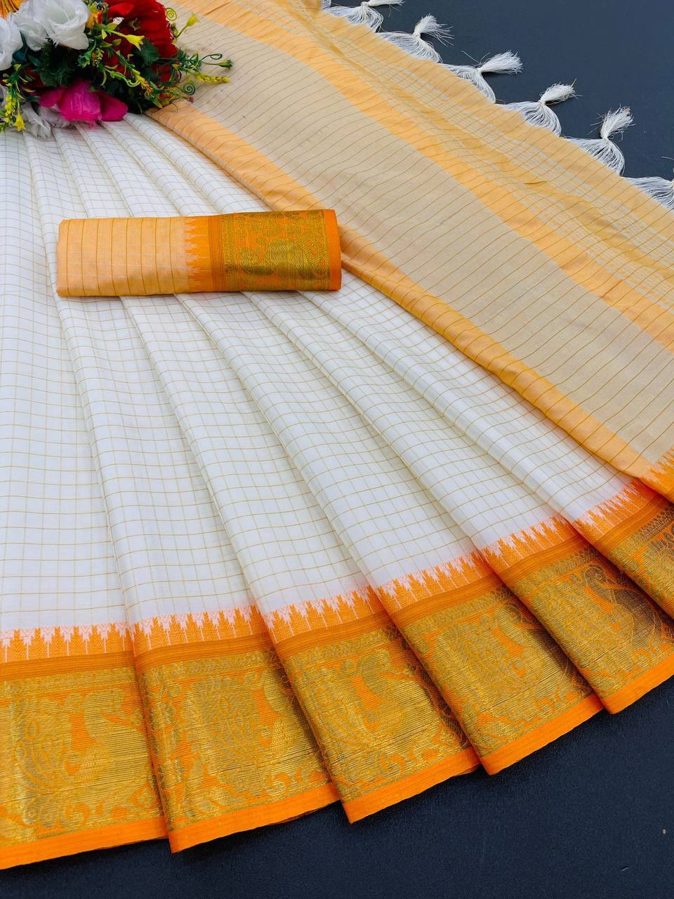 We Launching mercerised Soft silk in Exclusive border Self Checks Pattern design
