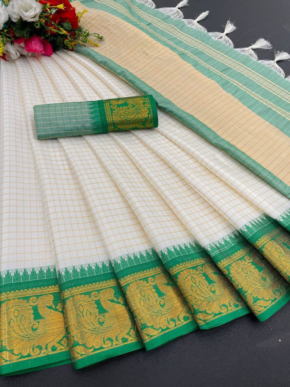 We Launching mercerised Soft silk in Exclusive border Self Checks Pattern design