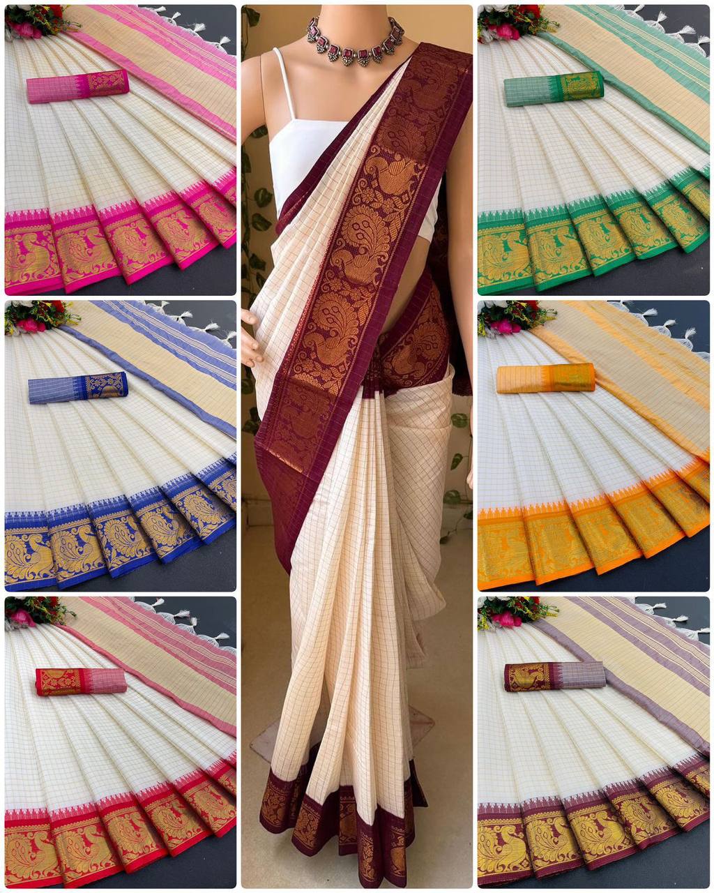 We Launching mercerised Soft silk in Exclusive border Self Checks Pattern design