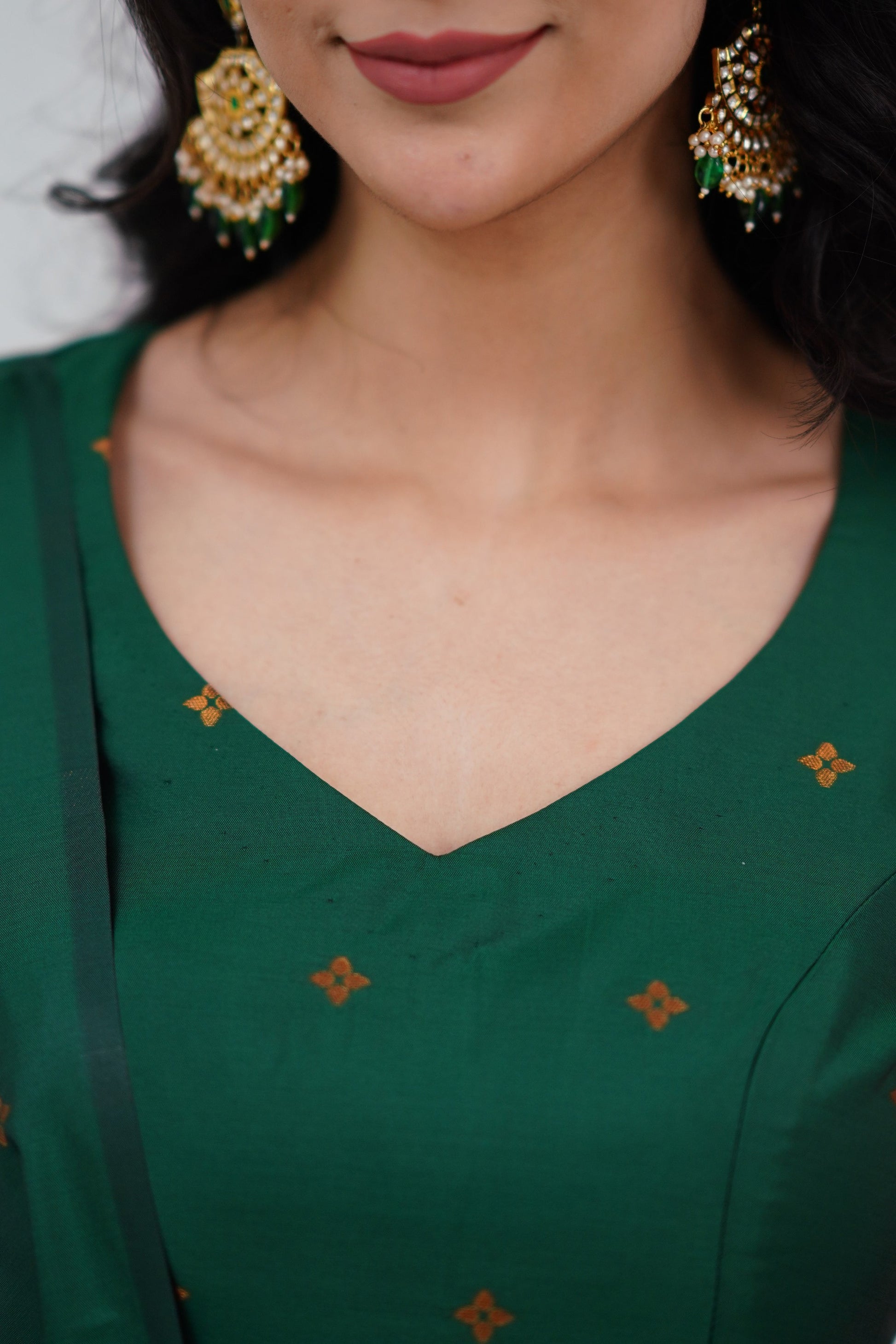 Bottle Green Straight Fit Kurta Pant Set in Blended Silk with Intricate Golden Zari Detailing