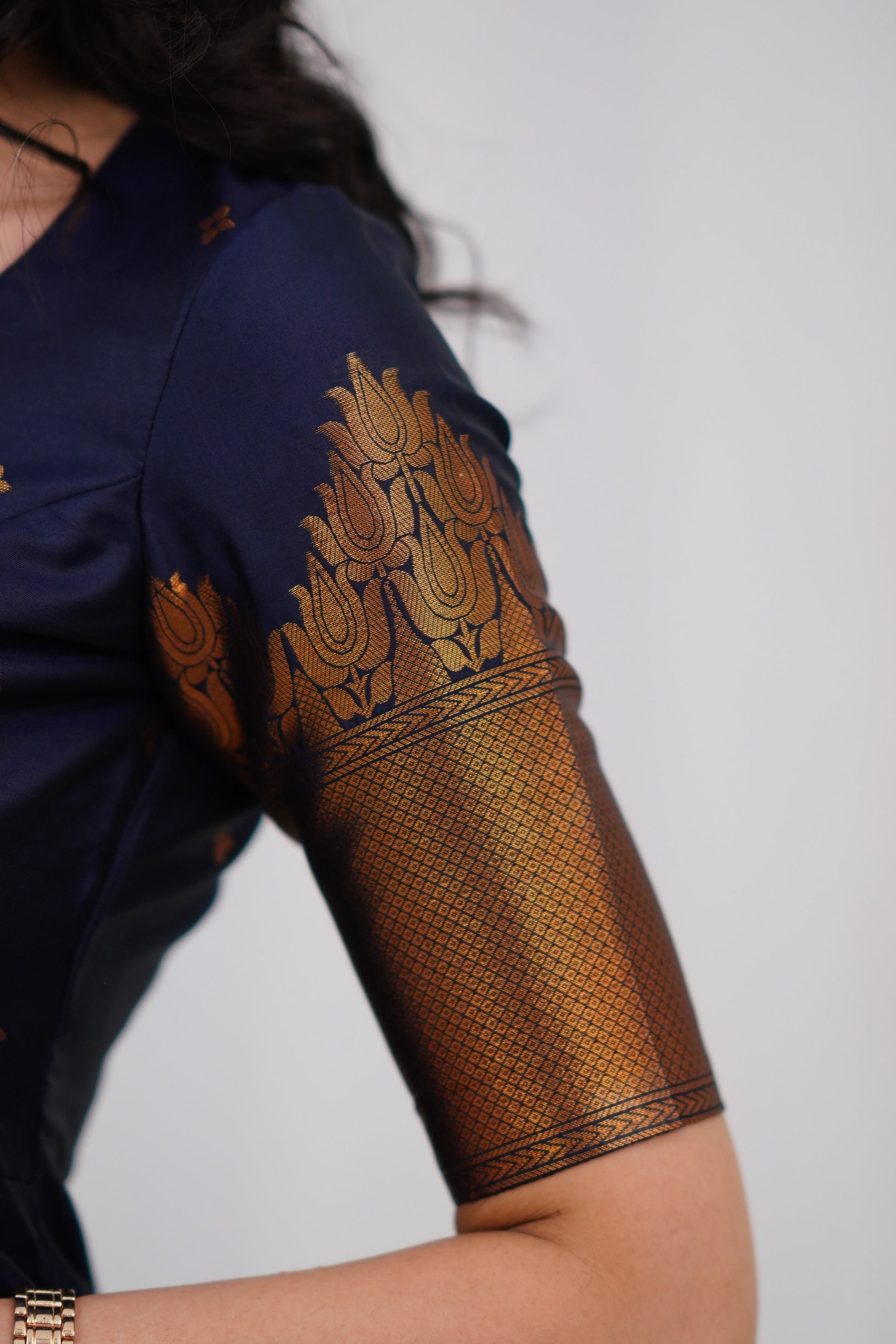 Navy Blue Straight Cut Kurta Pant Set with Golden Zari Detailing & Matching Dupatta