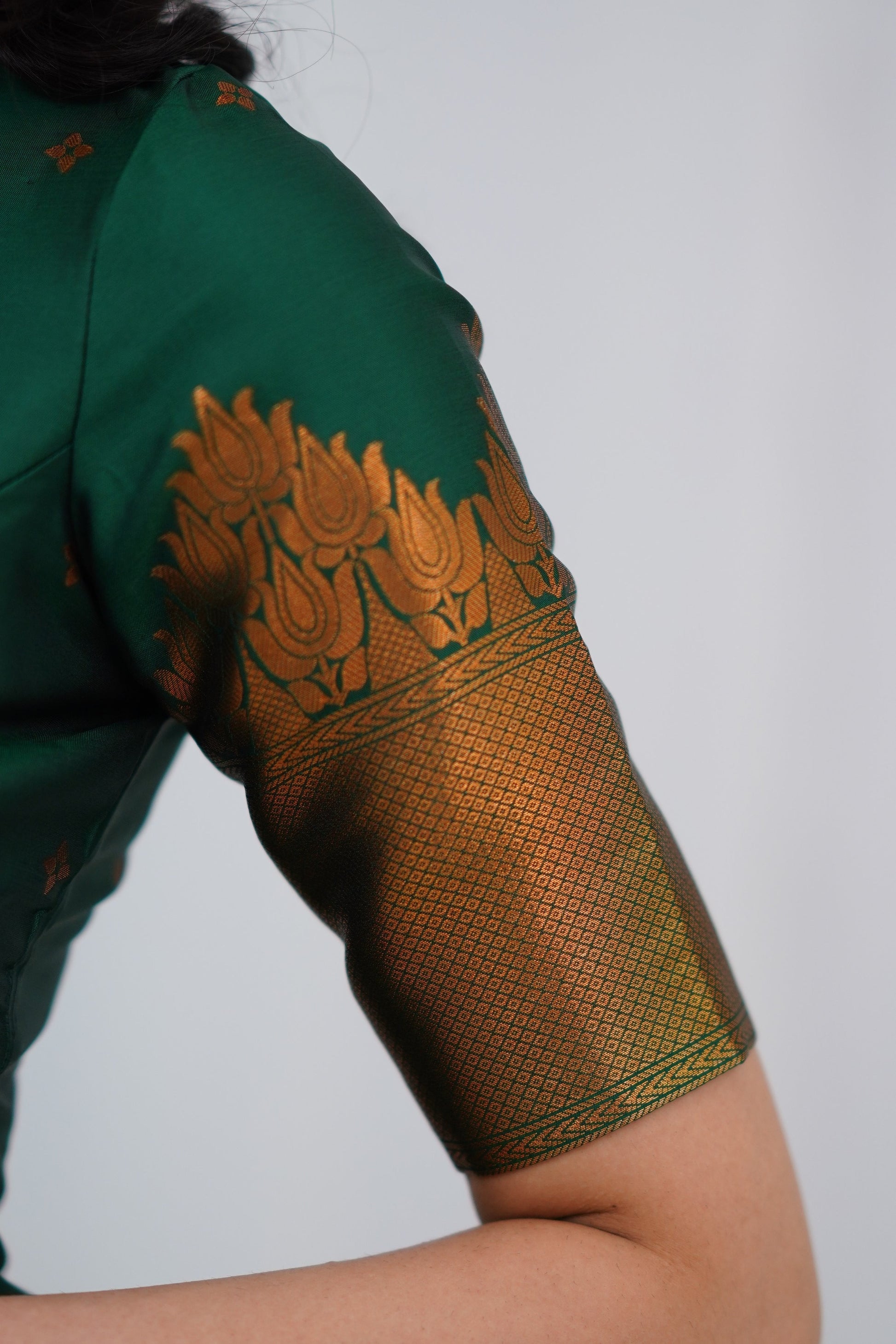Bottle Green Straight Fit Kurta Pant Set in Blended Silk with Intricate Golden Zari Detailing