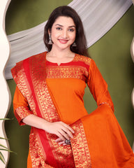 New Designer Silk Cotton Kurti and Dupatta with Intricate Weaving Work