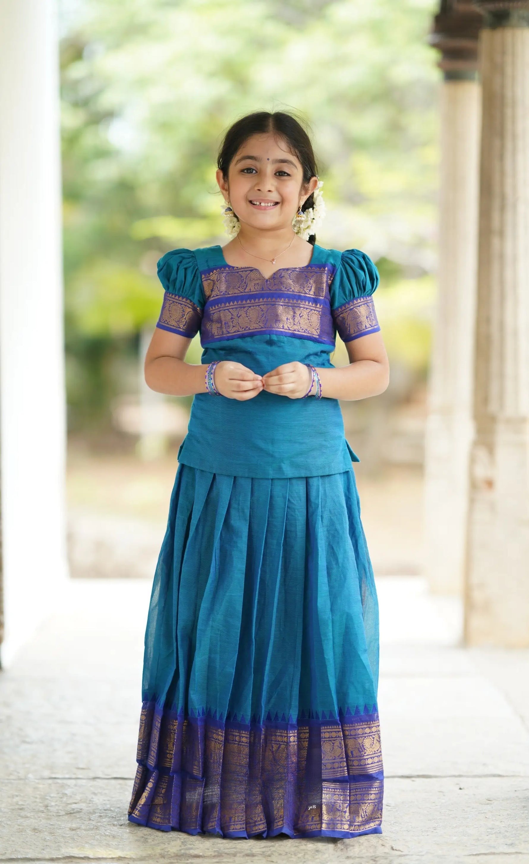 Perfect Cotton Blue Half Saree for Your Little Princess