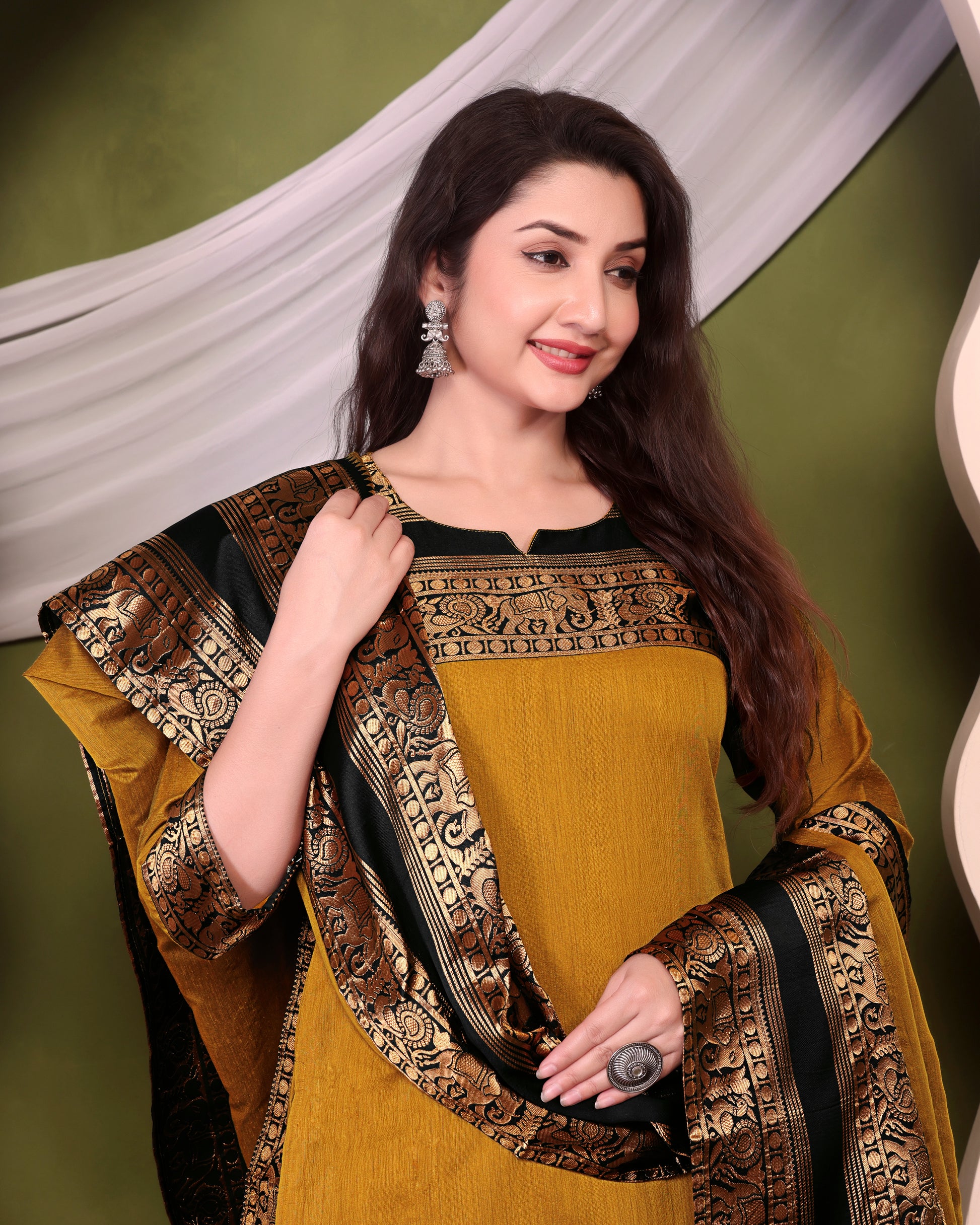 New Designer Silk Cotton Kurti and Dupatta with Intricate Weaving Work