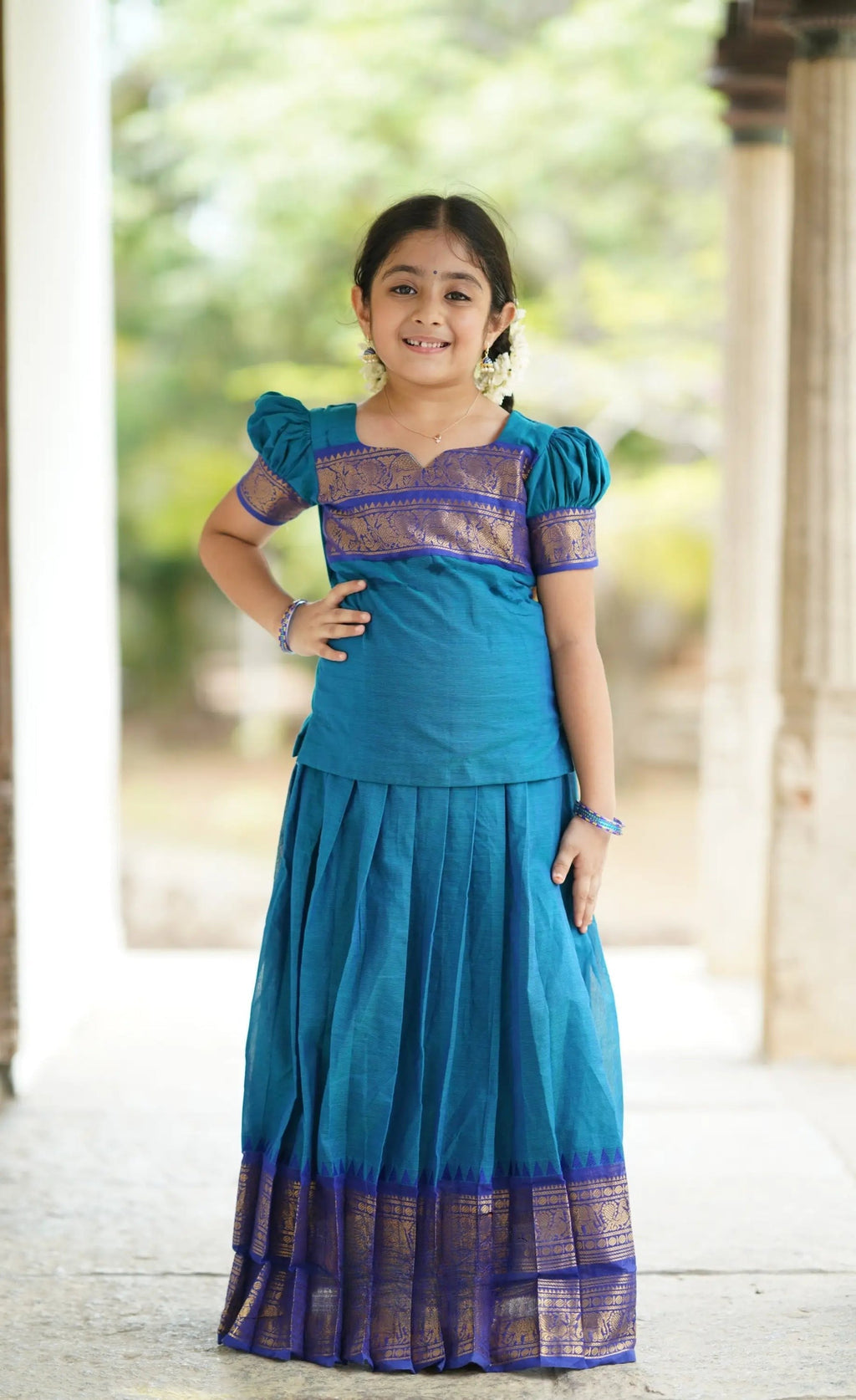 Perfect Cotton Blue Half Saree for Your Little Princess