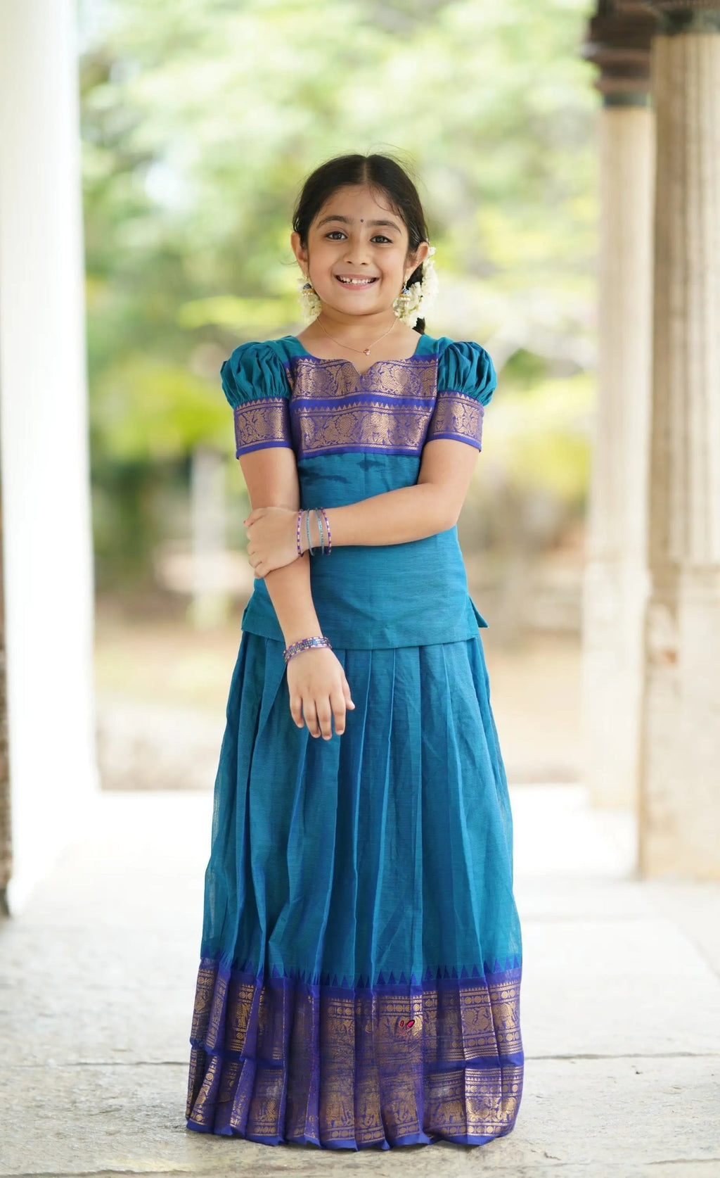 Perfect Cotton Blue Half Saree for Your Little Princess