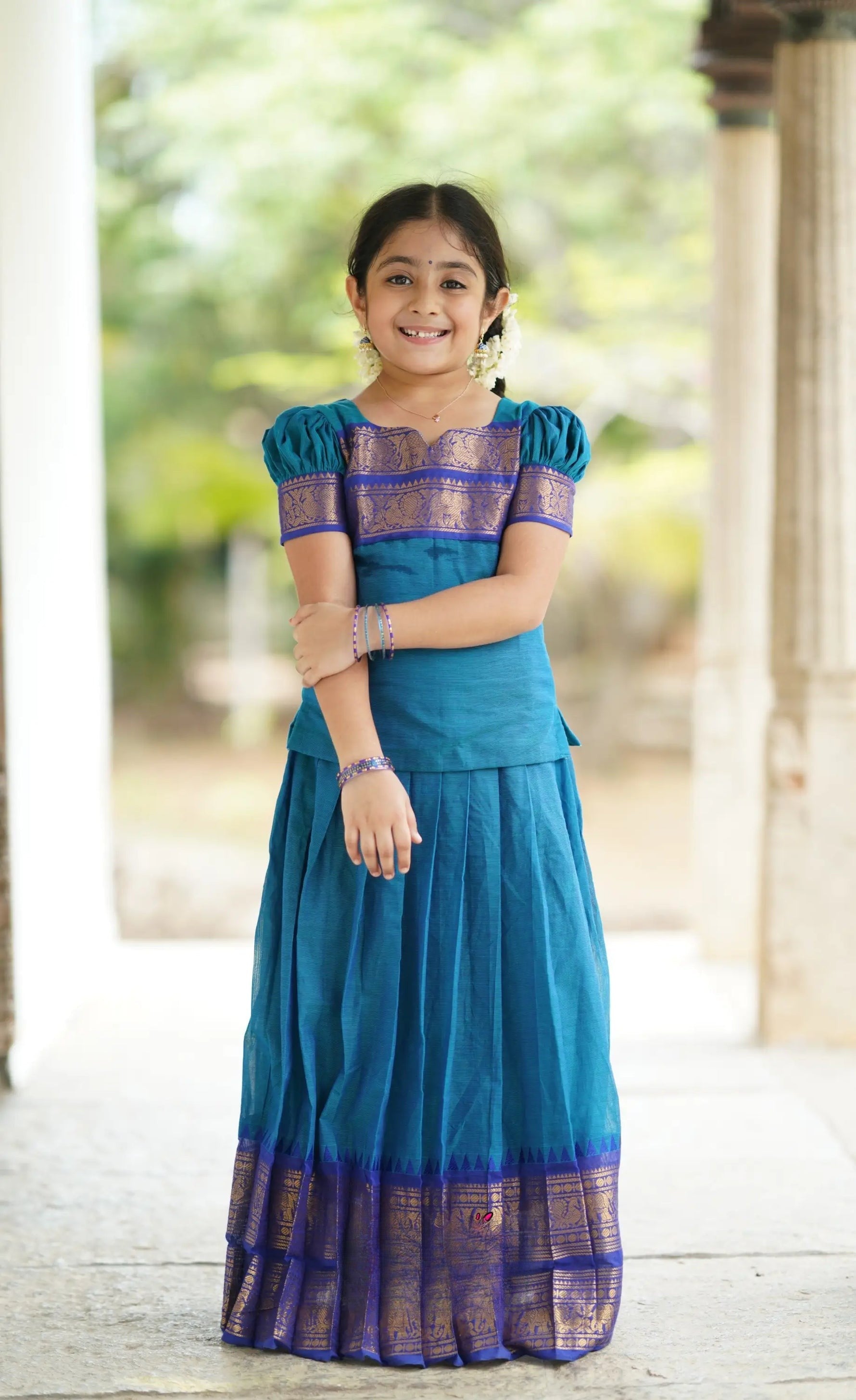 Perfect Cotton Blue Half Saree for Your Little Princess