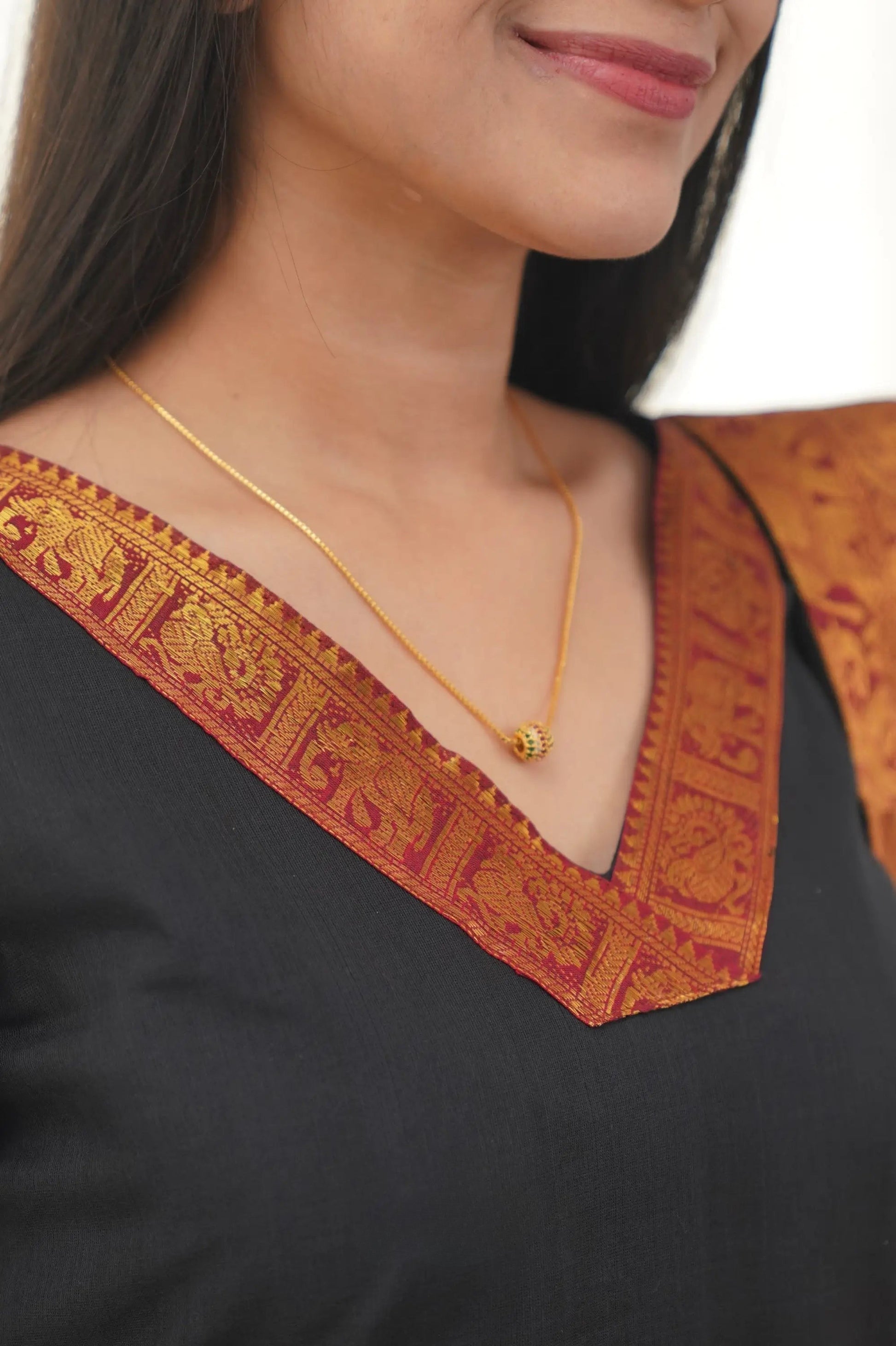 Silk Cotton Kurti and Dupatta Set with Intricate Weaving Work.