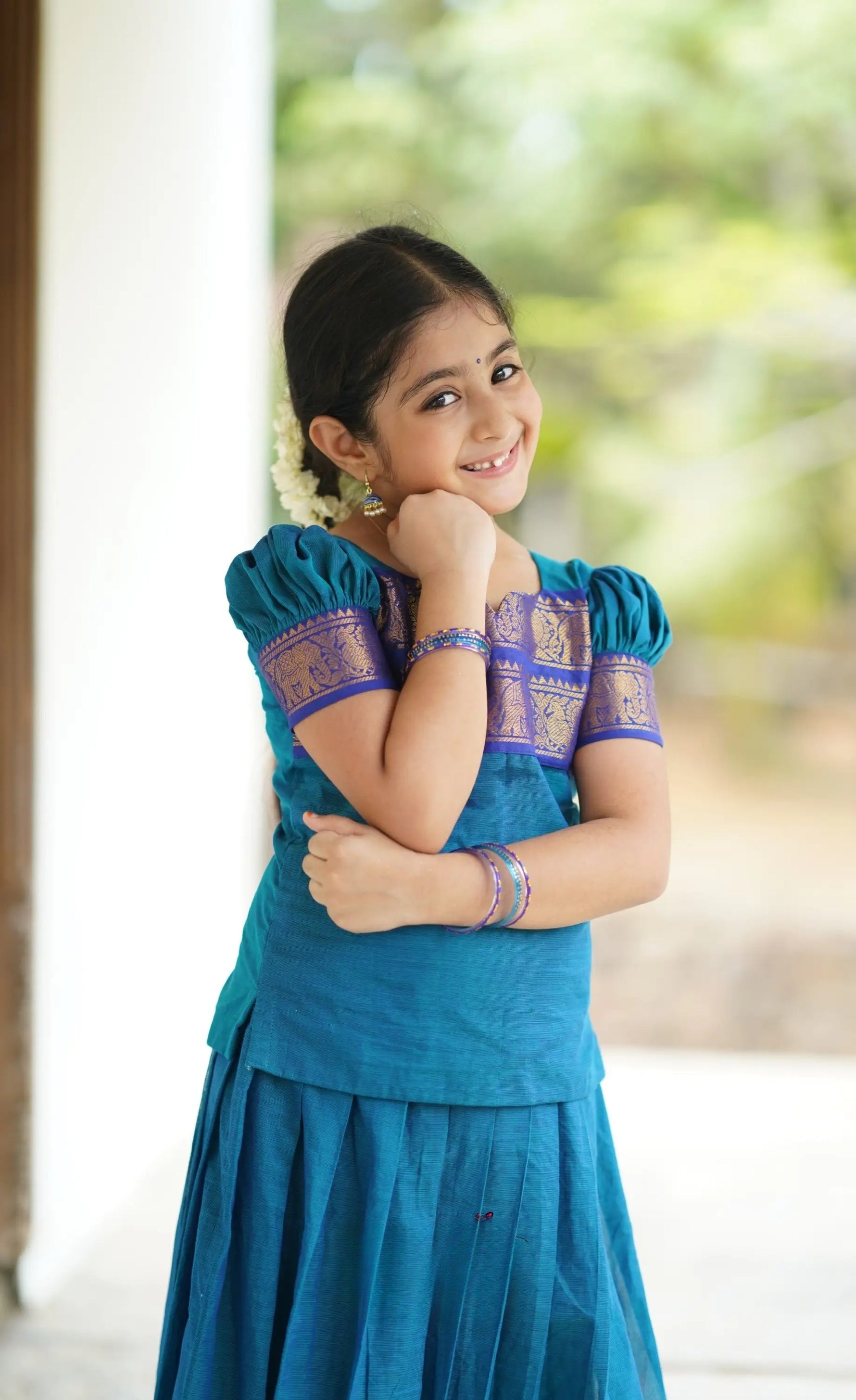 Perfect Cotton Blue Half Saree for Your Little Princess