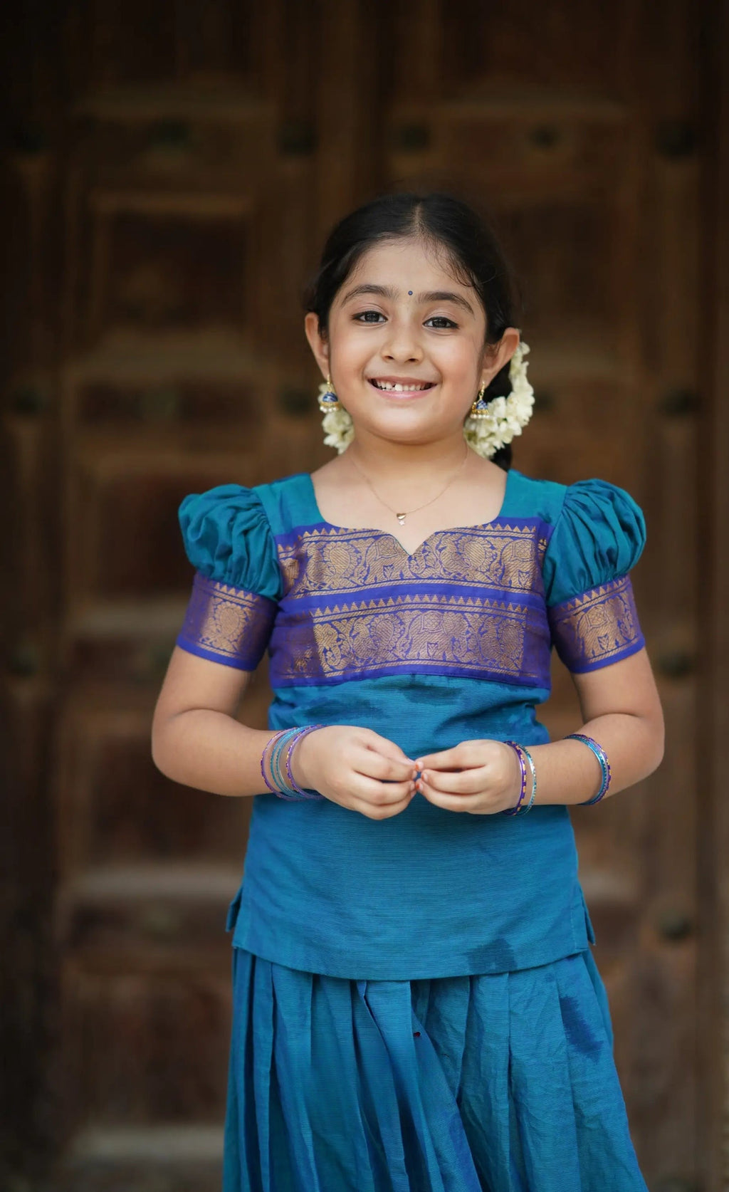 Perfect Cotton Blue Half Saree for Your Little Princess