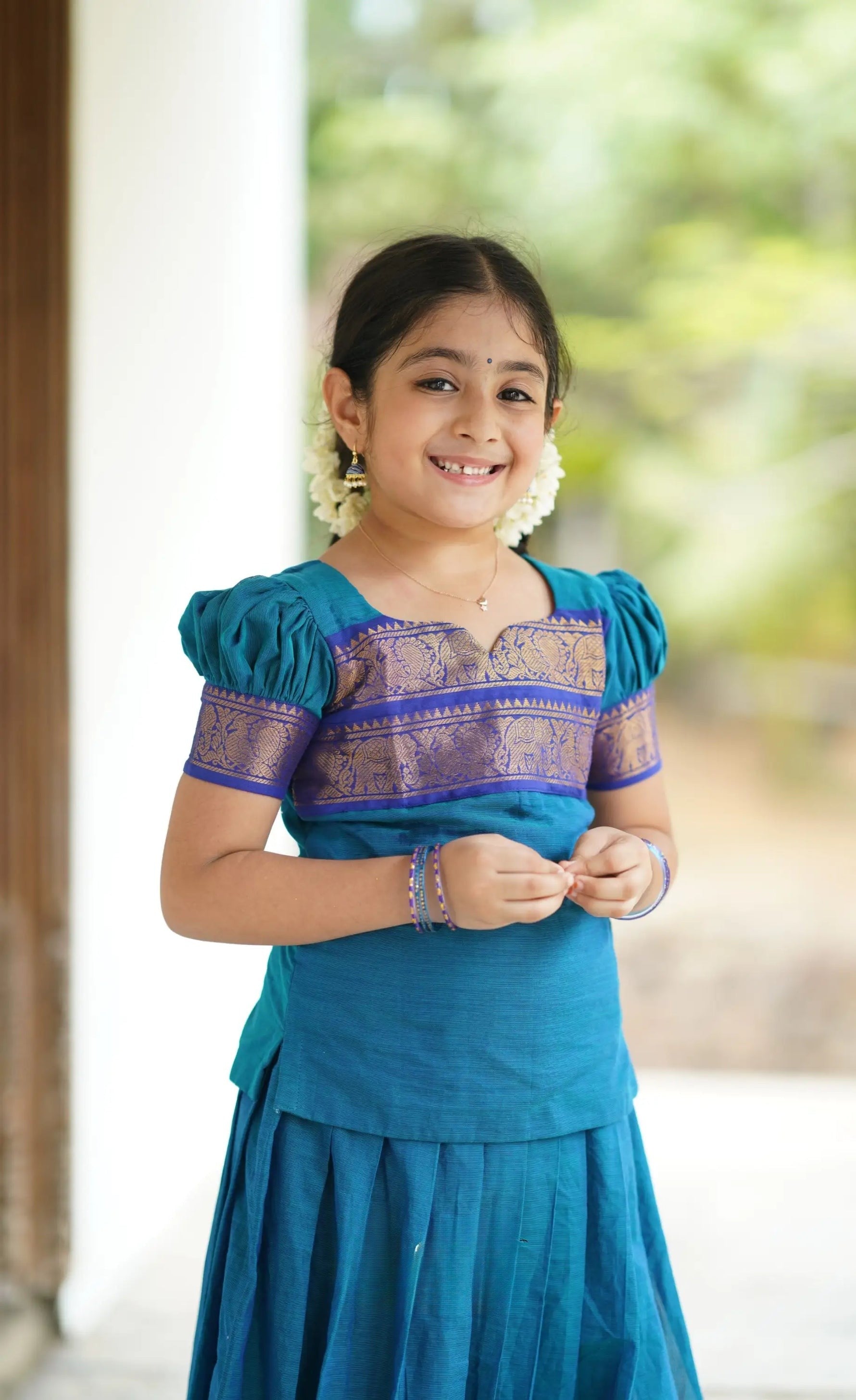 Perfect Cotton Blue Half Saree for Your Little Princess