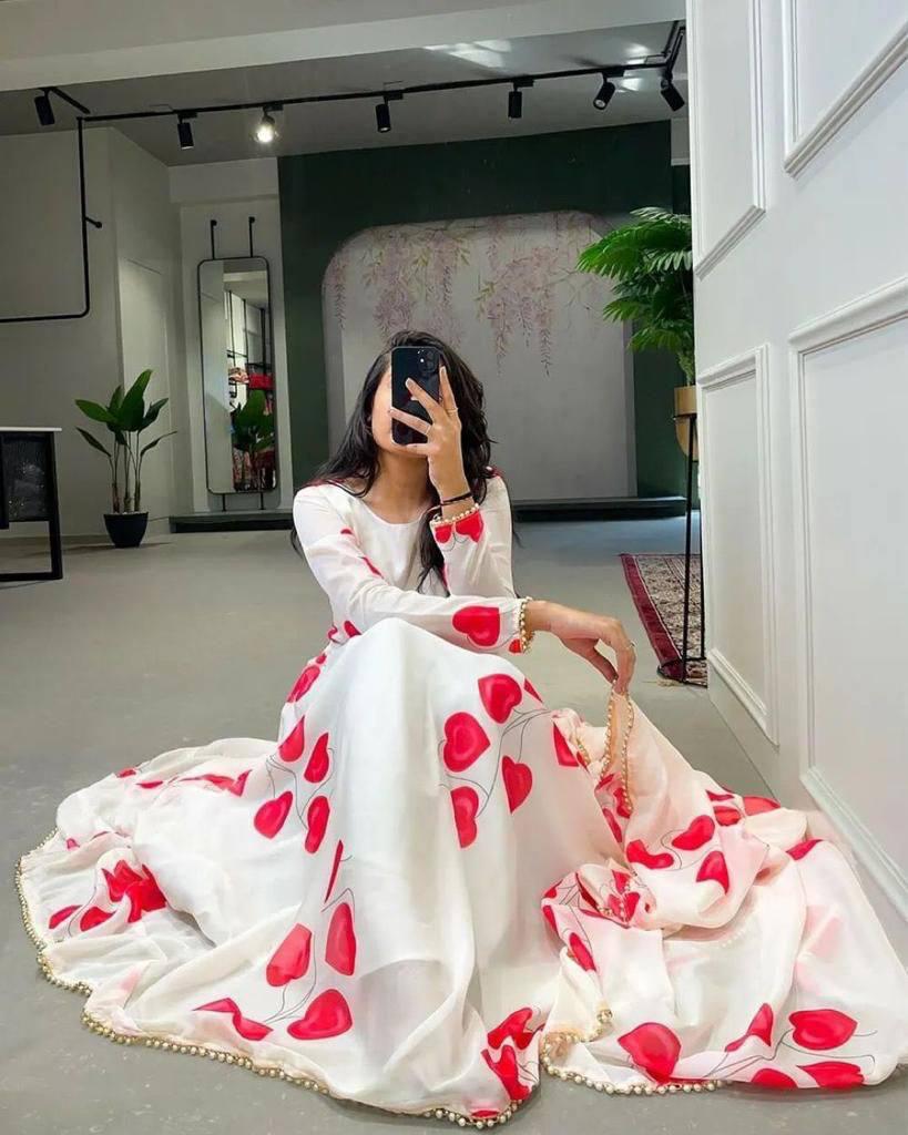 Awesome Fancy Trendy Printed Georgette Anarkali Gown Set With Dupatta