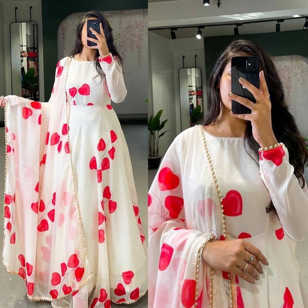 Awesome Fancy Trendy Printed Georgette Anarkali Gown Set With Dupatta