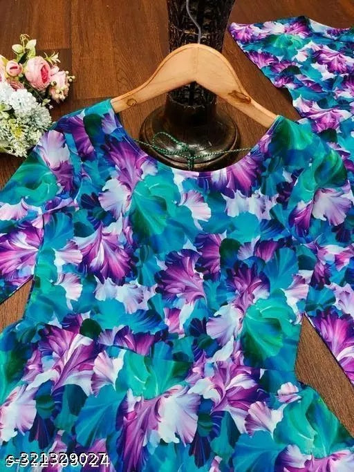 Stylish Fancy Trendy Blue Flower Printed Georgette Anarkali Gown Set With Dupatta