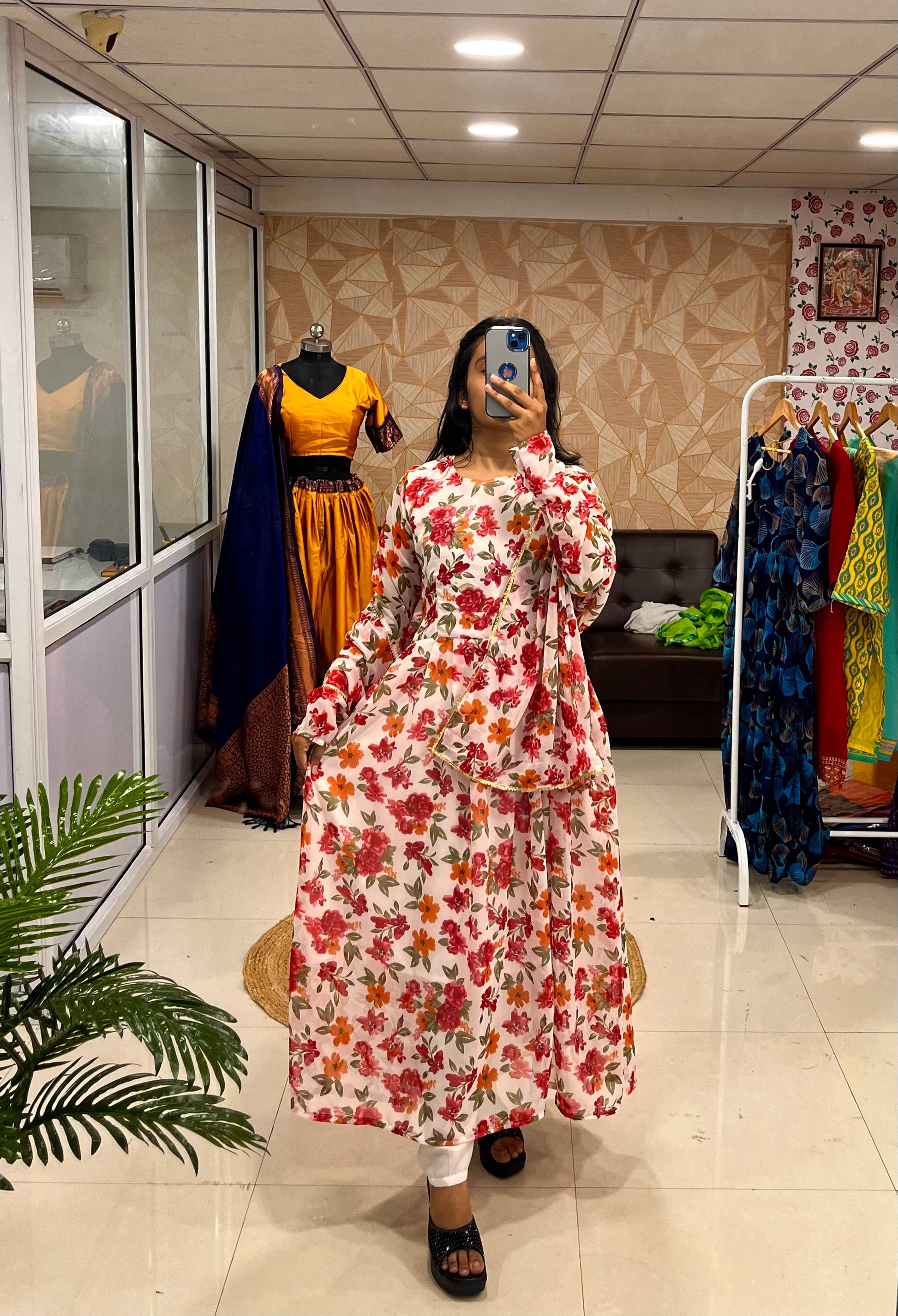 Sparkling Fancy Trendy Printed Georgette Anarkali Gown Set With Dupatta