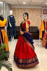 Flames of Tradition: The Red Half Saree Charm