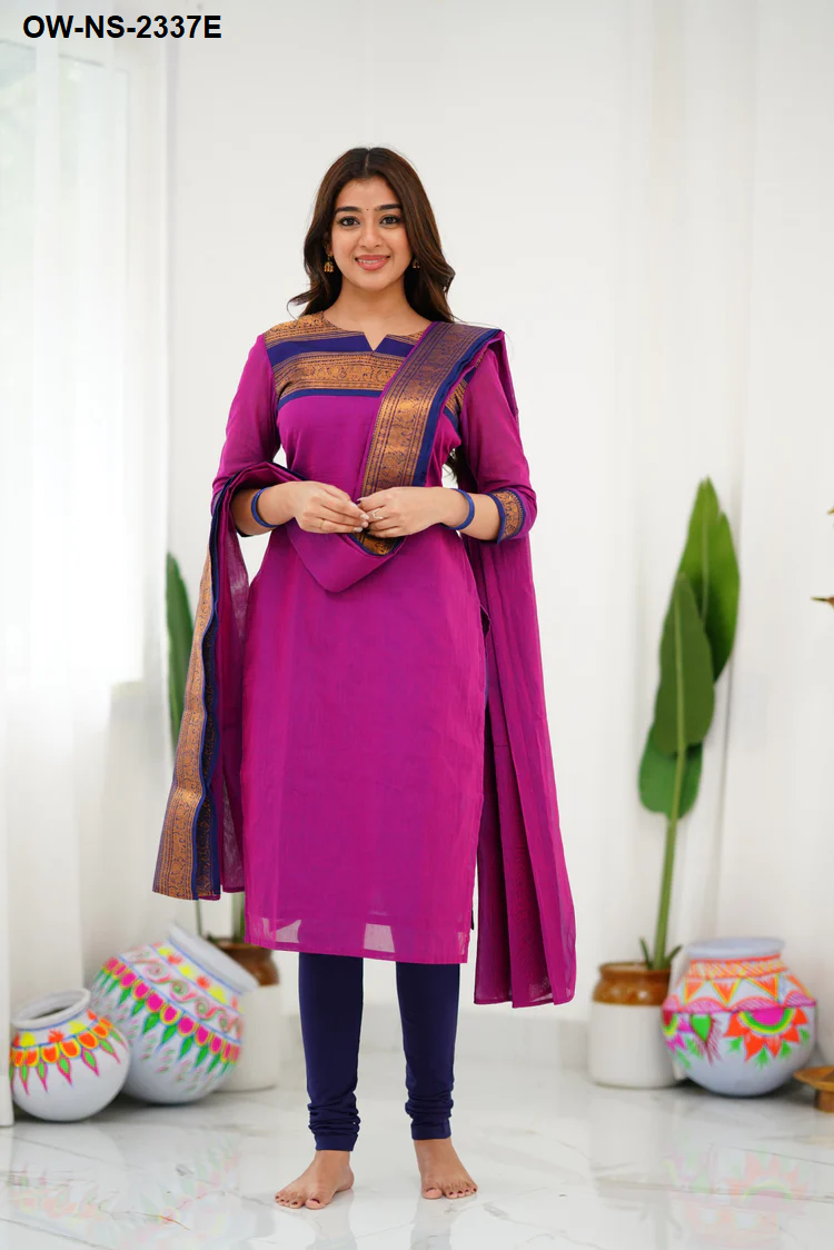 Silk Cotton Kurti and Dupatta with Intricate Weaving Work