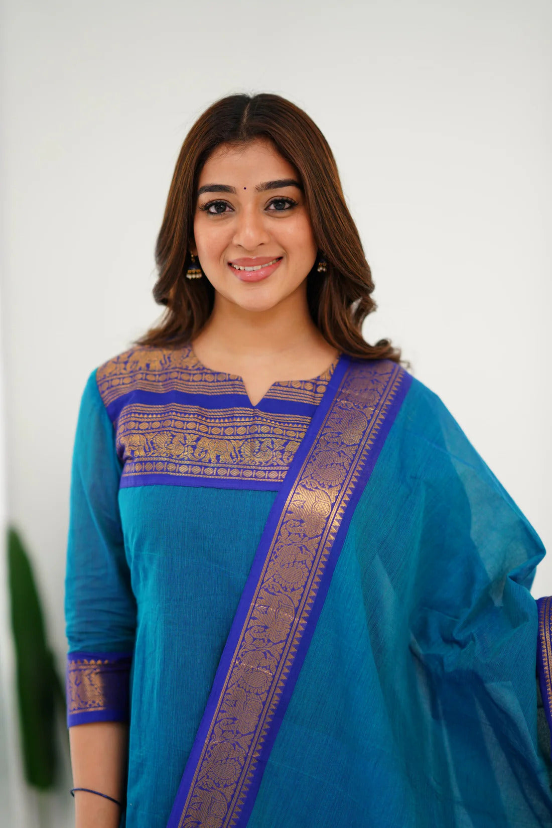 New Designer Silk Cotton Kurti and Dupatta with Intricate Weaving Work