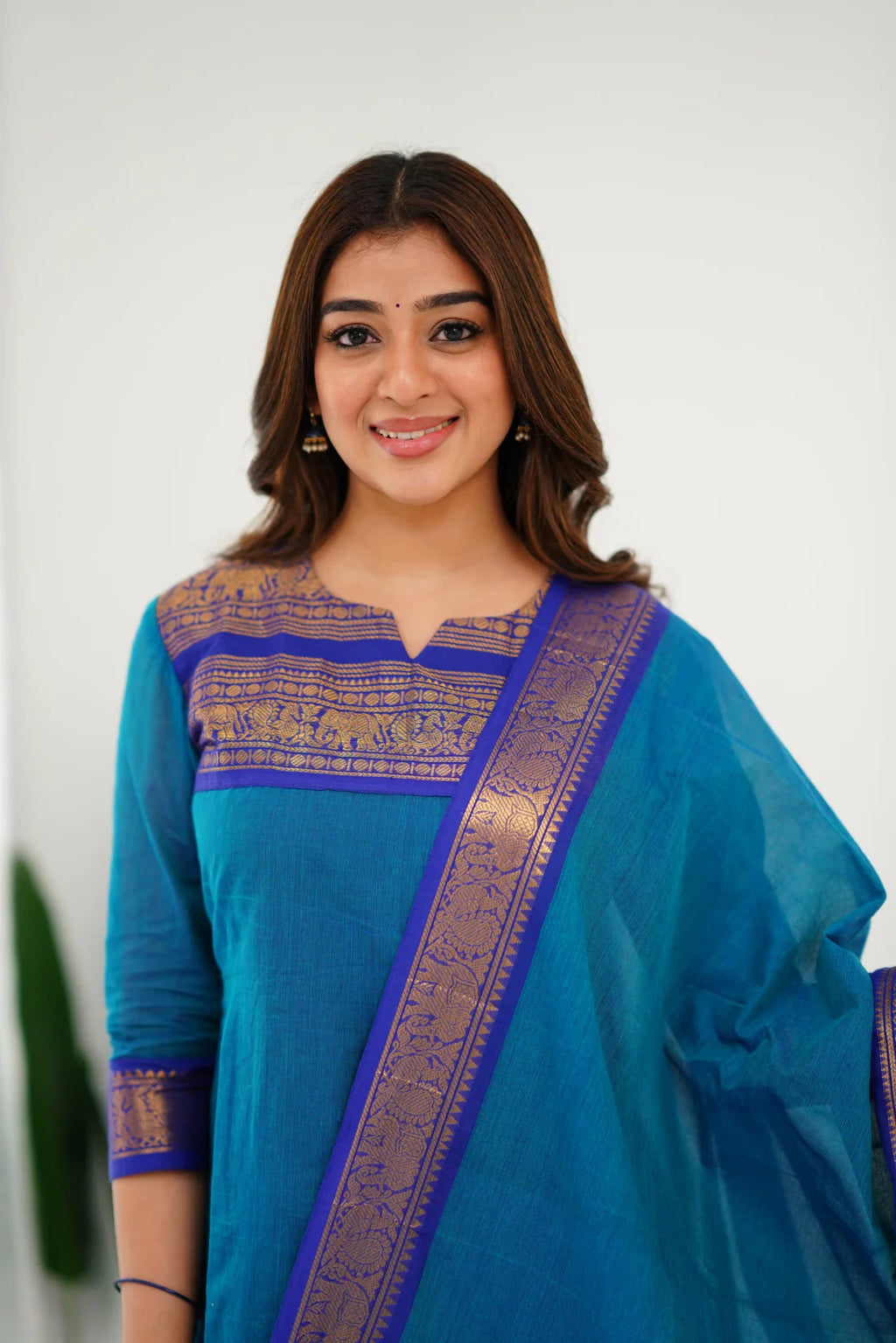 New Designer Silk Cotton Kurti and Dupatta with Intricate Weaving Work