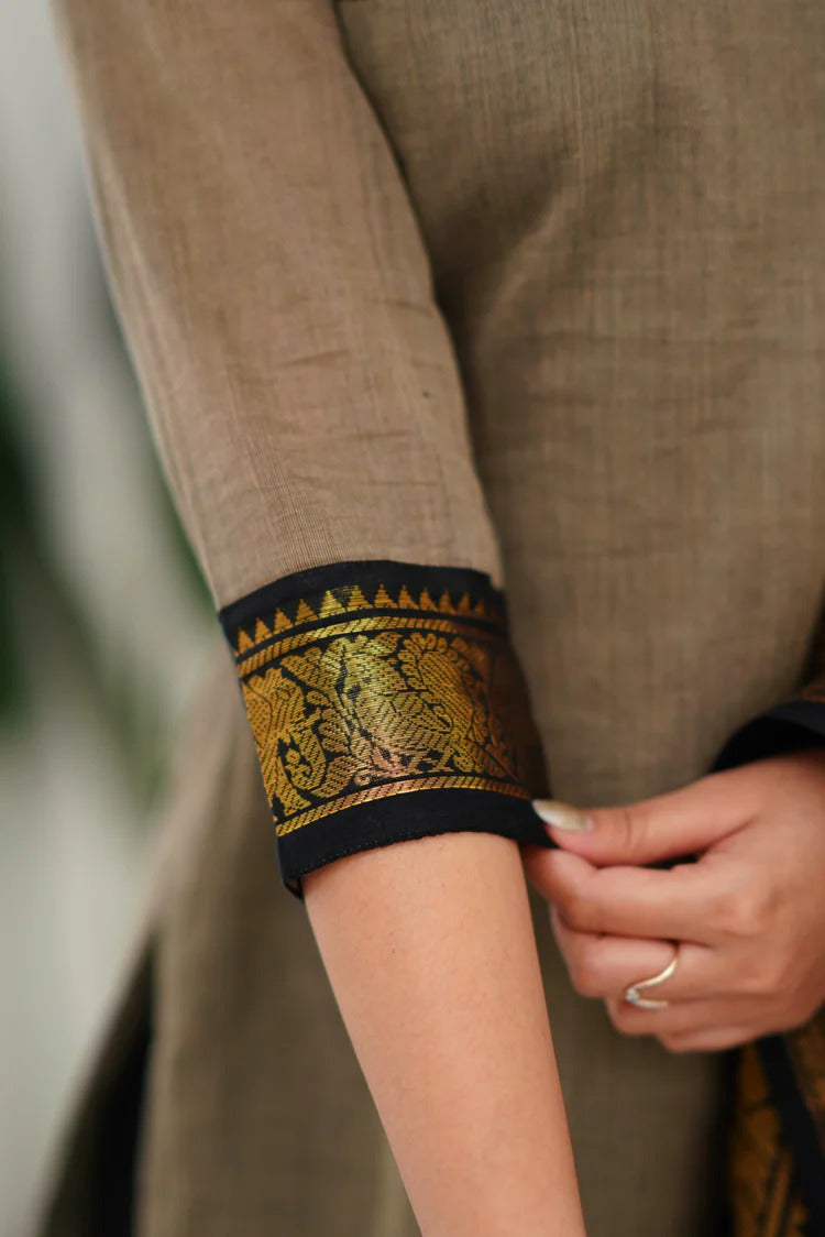 Silk Cotton Kurti and Dupatta with Intricate Weaving Work