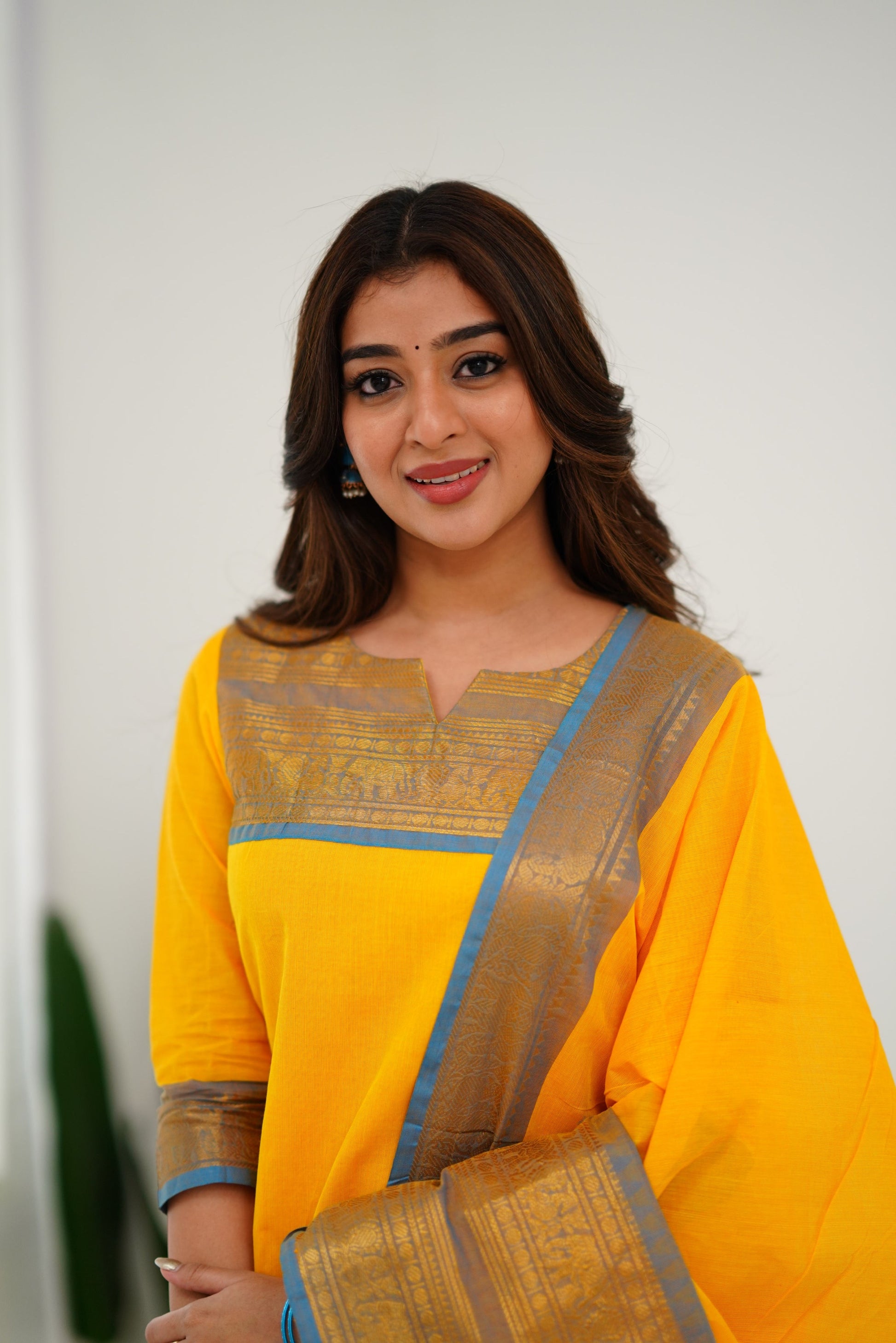 New Designer Silk Cotton Kurti and Dupatta with Intricate Weaving Work