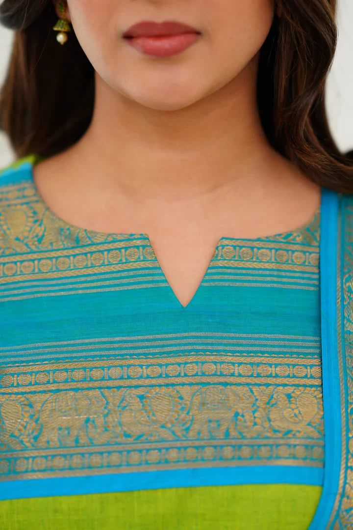 Silk Cotton Kurti and Dupatta with Intricate Weaving Work