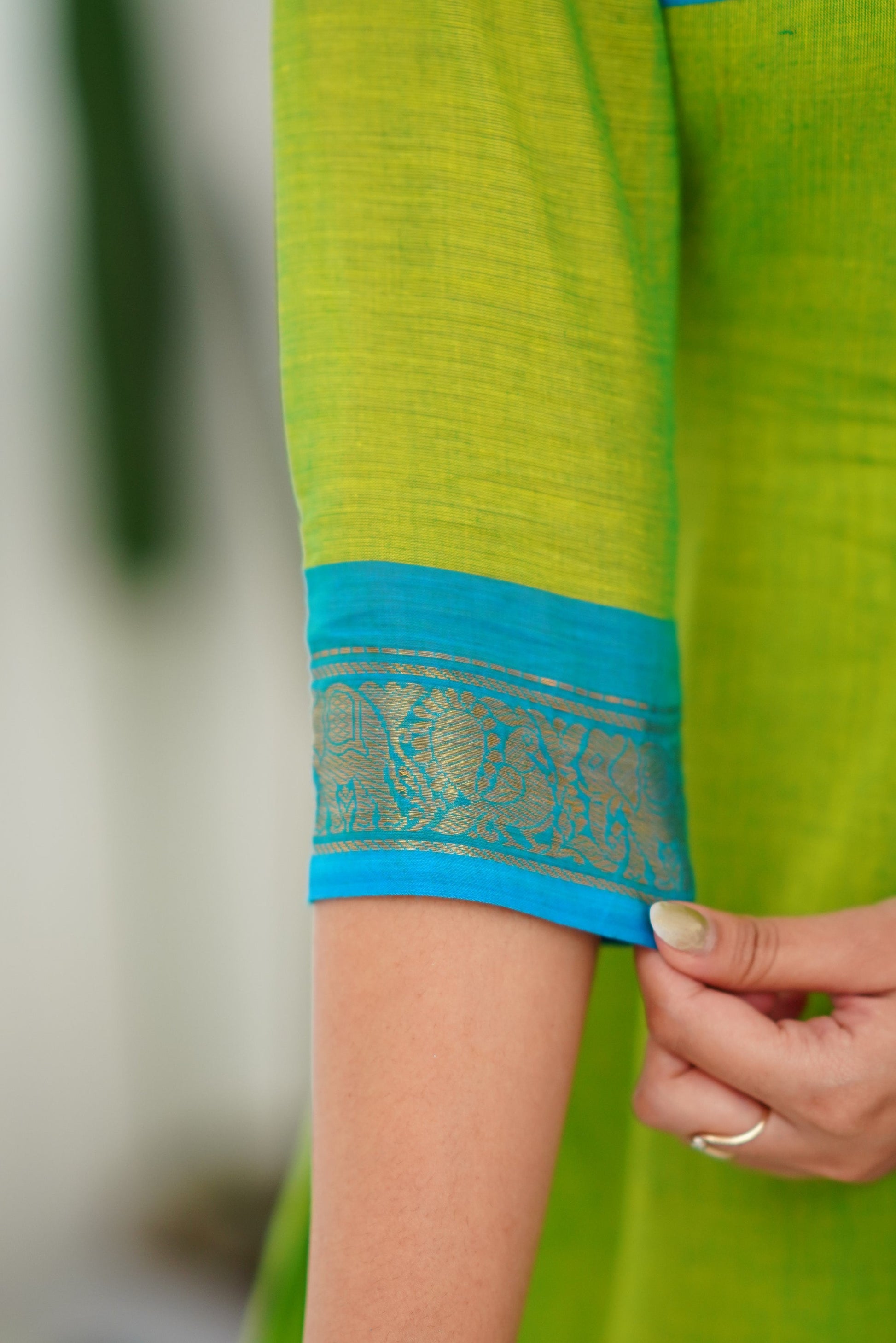 Delicate Light Green Cotton Kurta Set with Pink Border – Perfect for Every Day