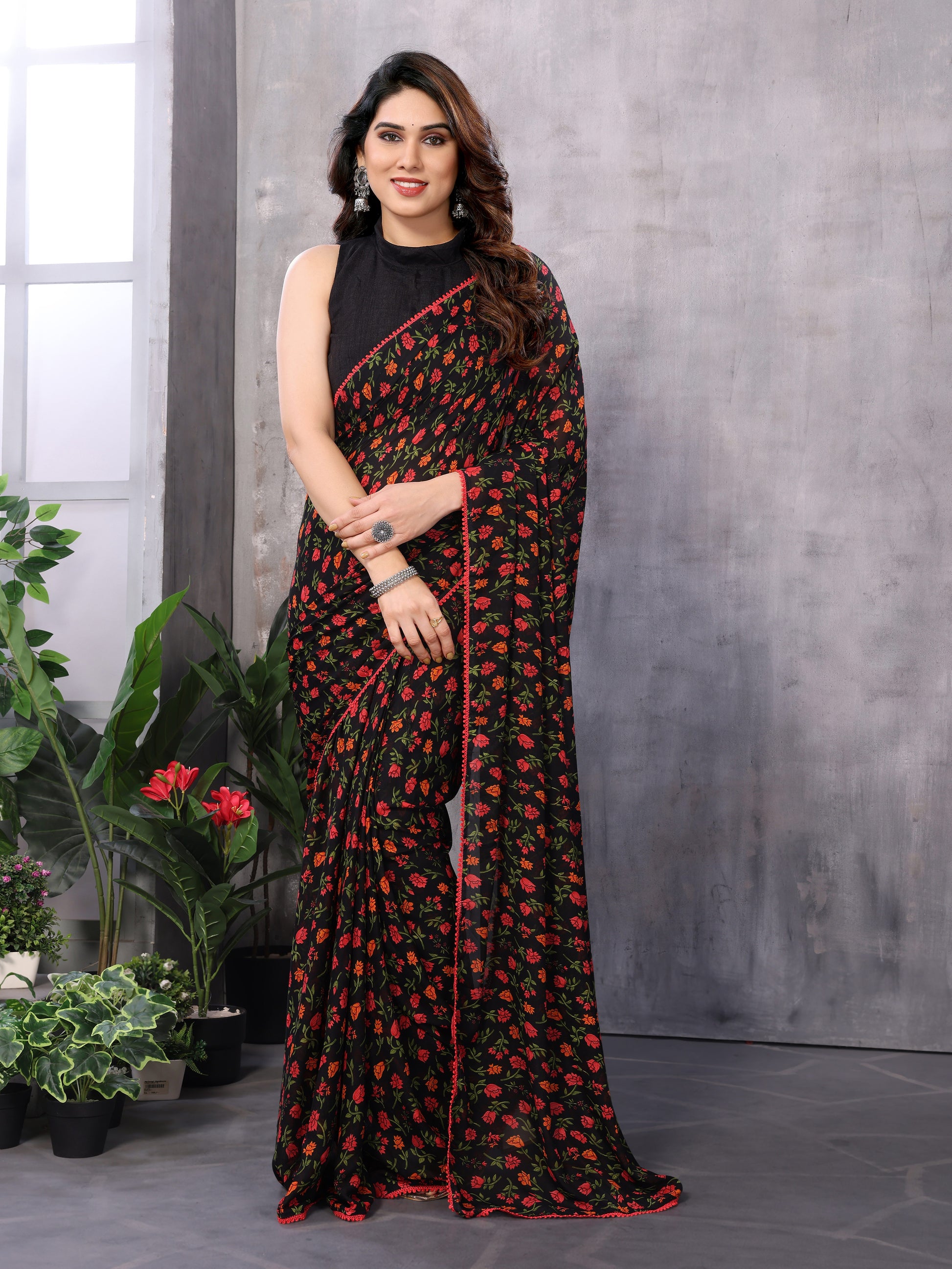 Easy to Wear Printed Georgette Saree – Pre-Stitched Daily Look Saree