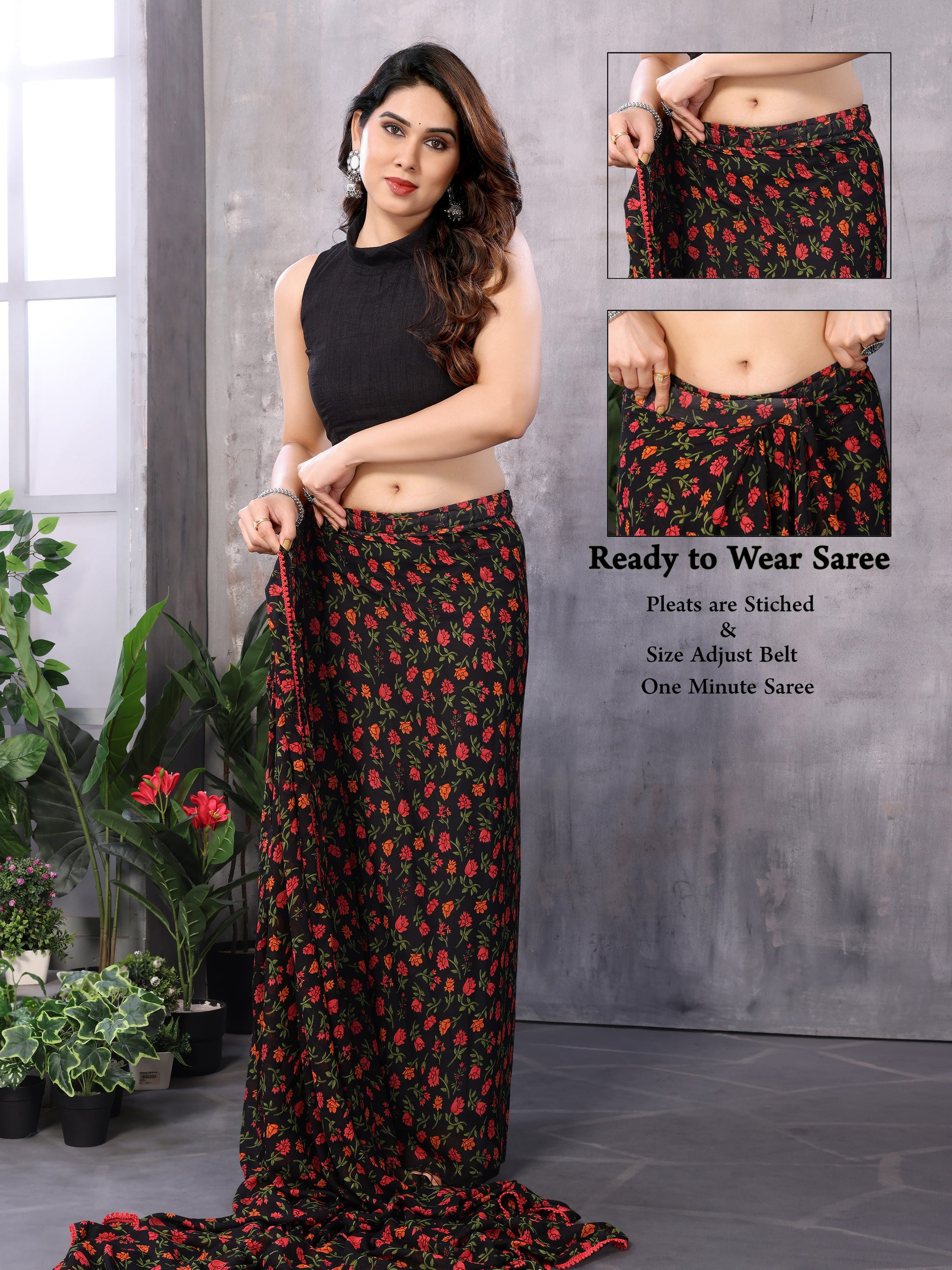 Easy to Wear Printed Georgette Saree – Pre-Stitched Daily Look Saree