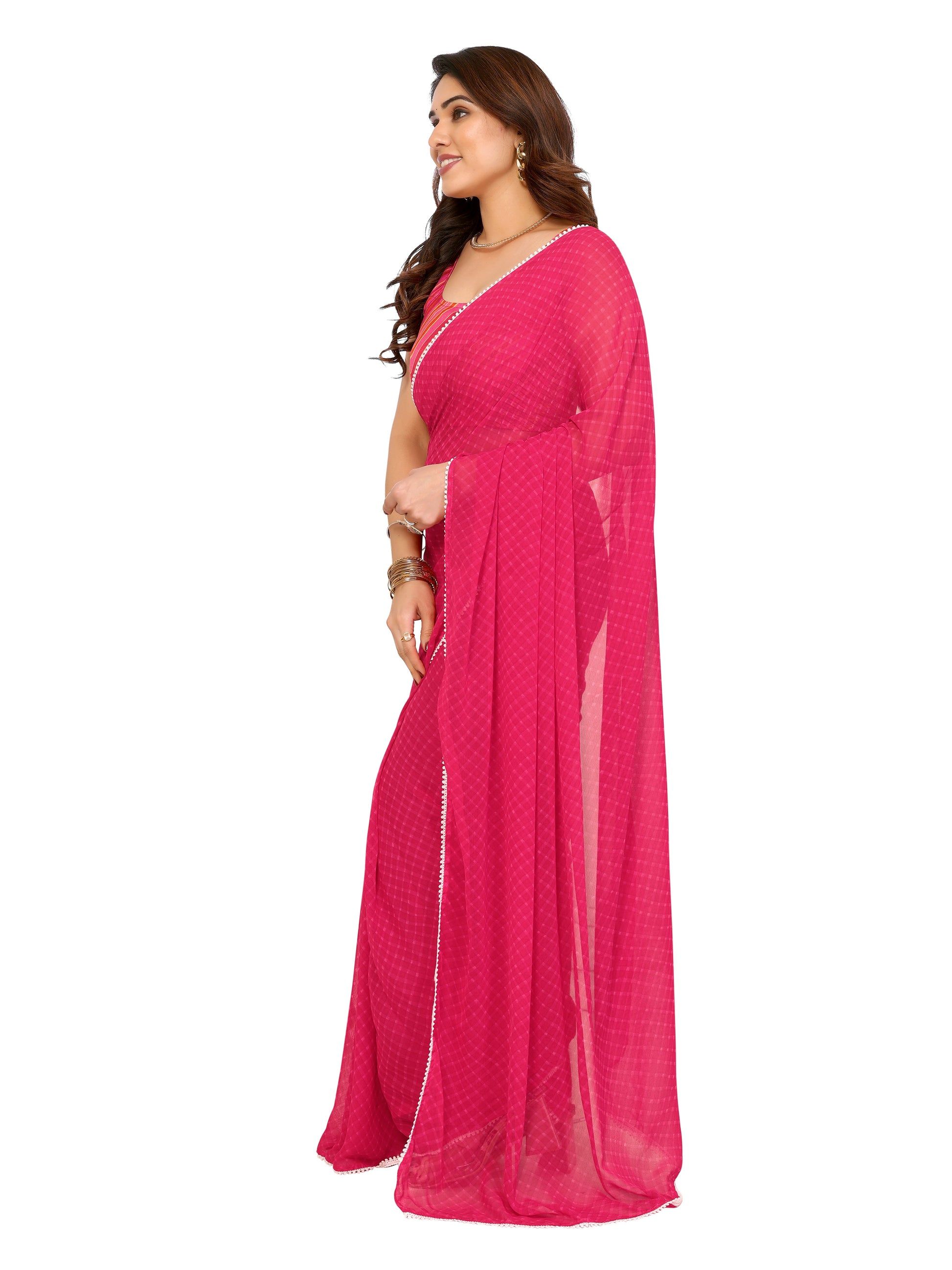 Ready to Wear Pink Color Printed Georgette Saree with Lace