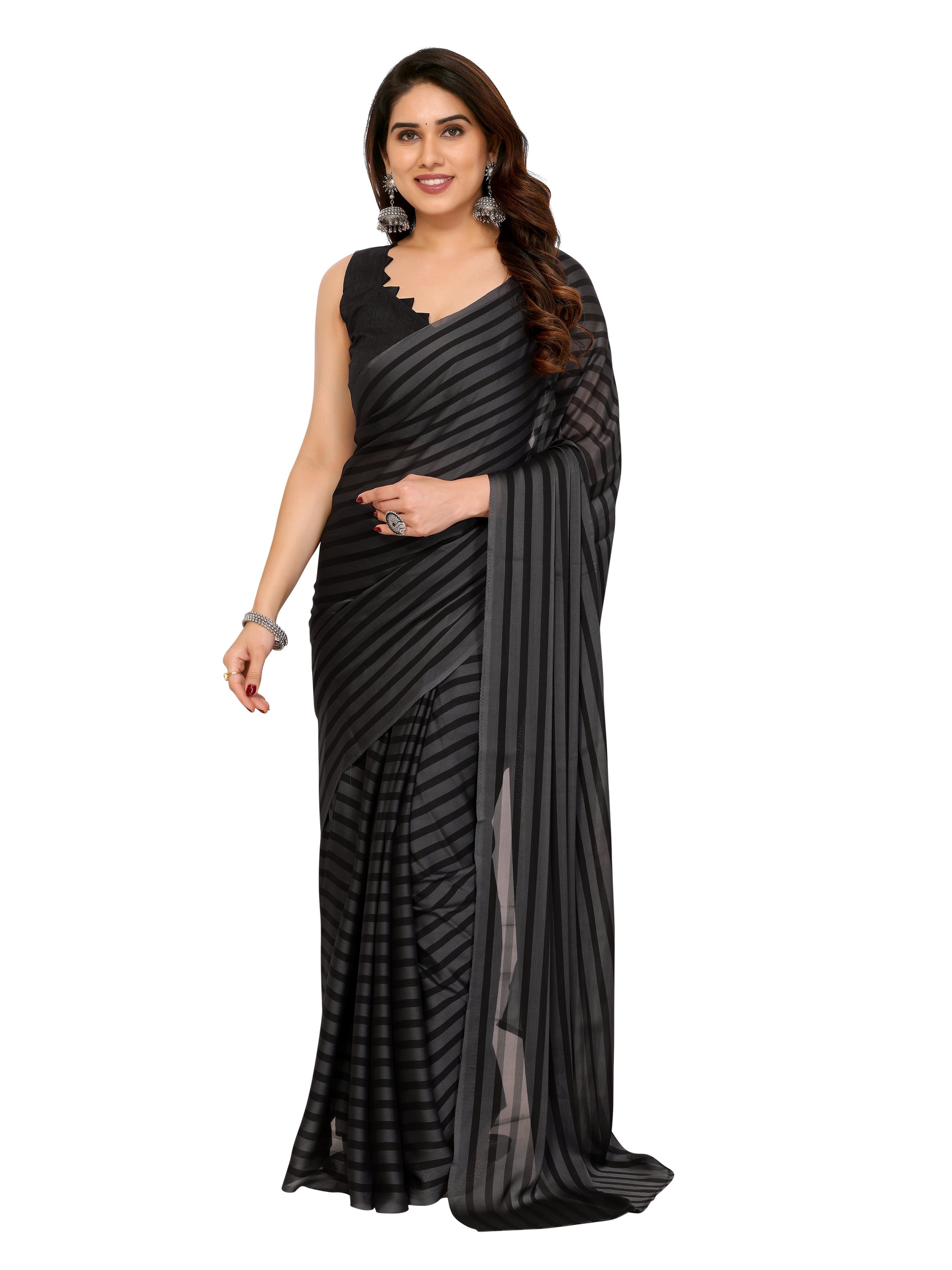 Pre-Stitched Printed Saree in Georgette – Ideal for Daily and Office Look