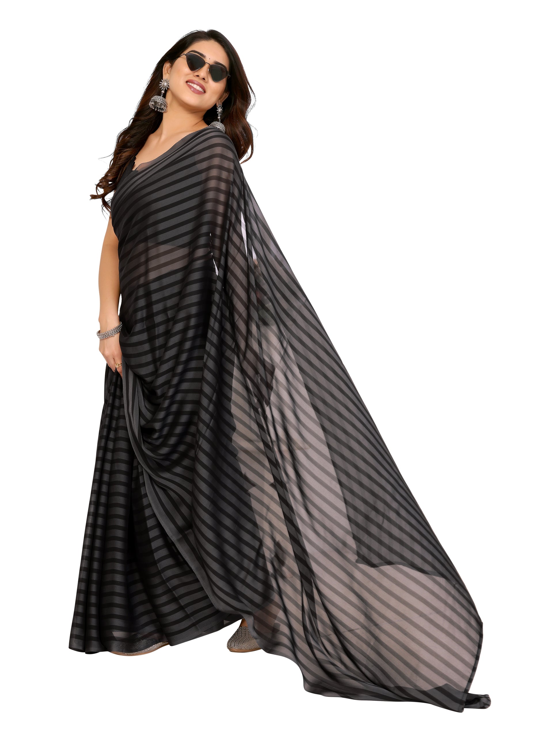 Pre-Stitched Printed Saree in Georgette – Ideal for Daily and Office Look