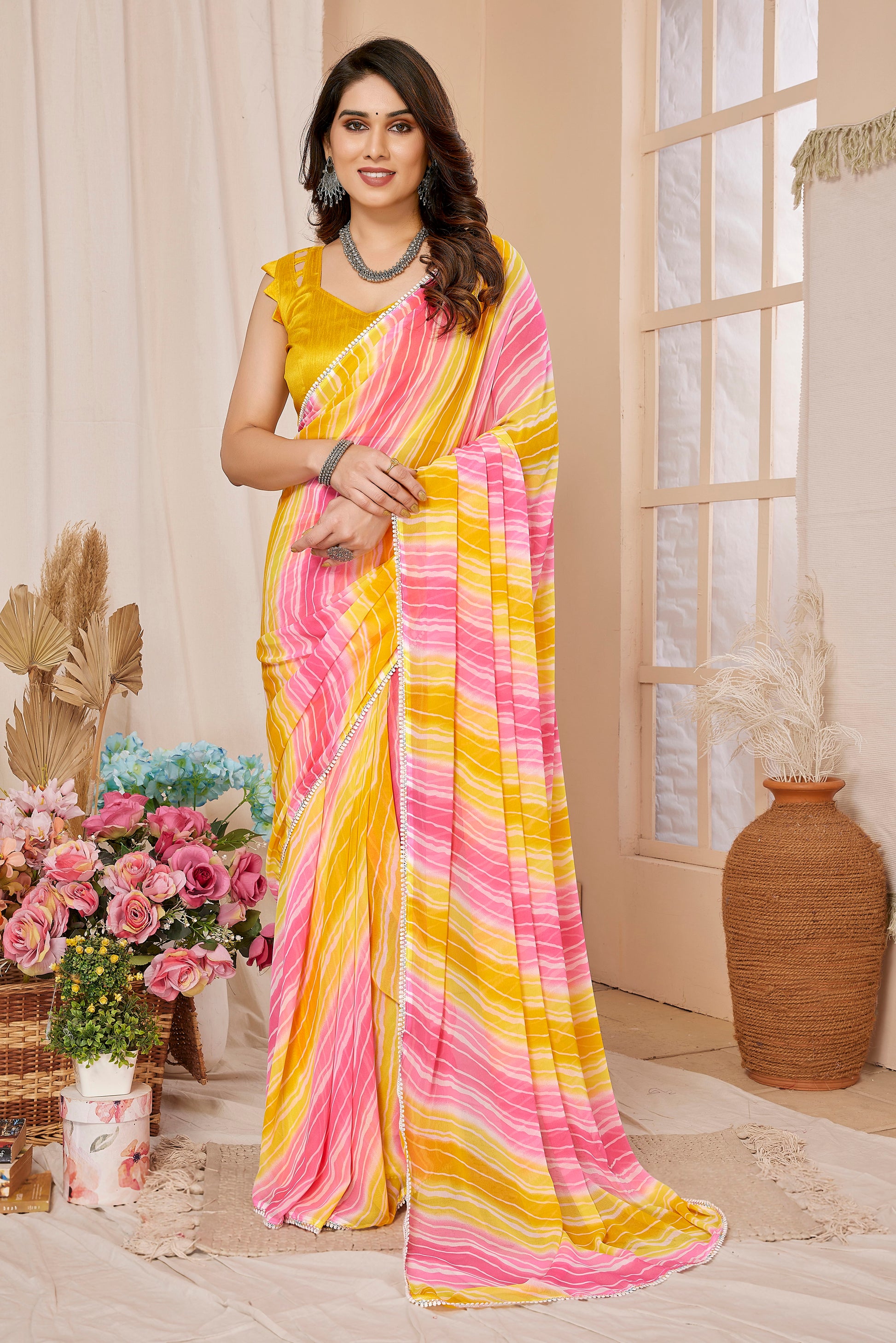 Easy Draping Georgette Saree – Printed Ready to Wear for Daily Comfort
