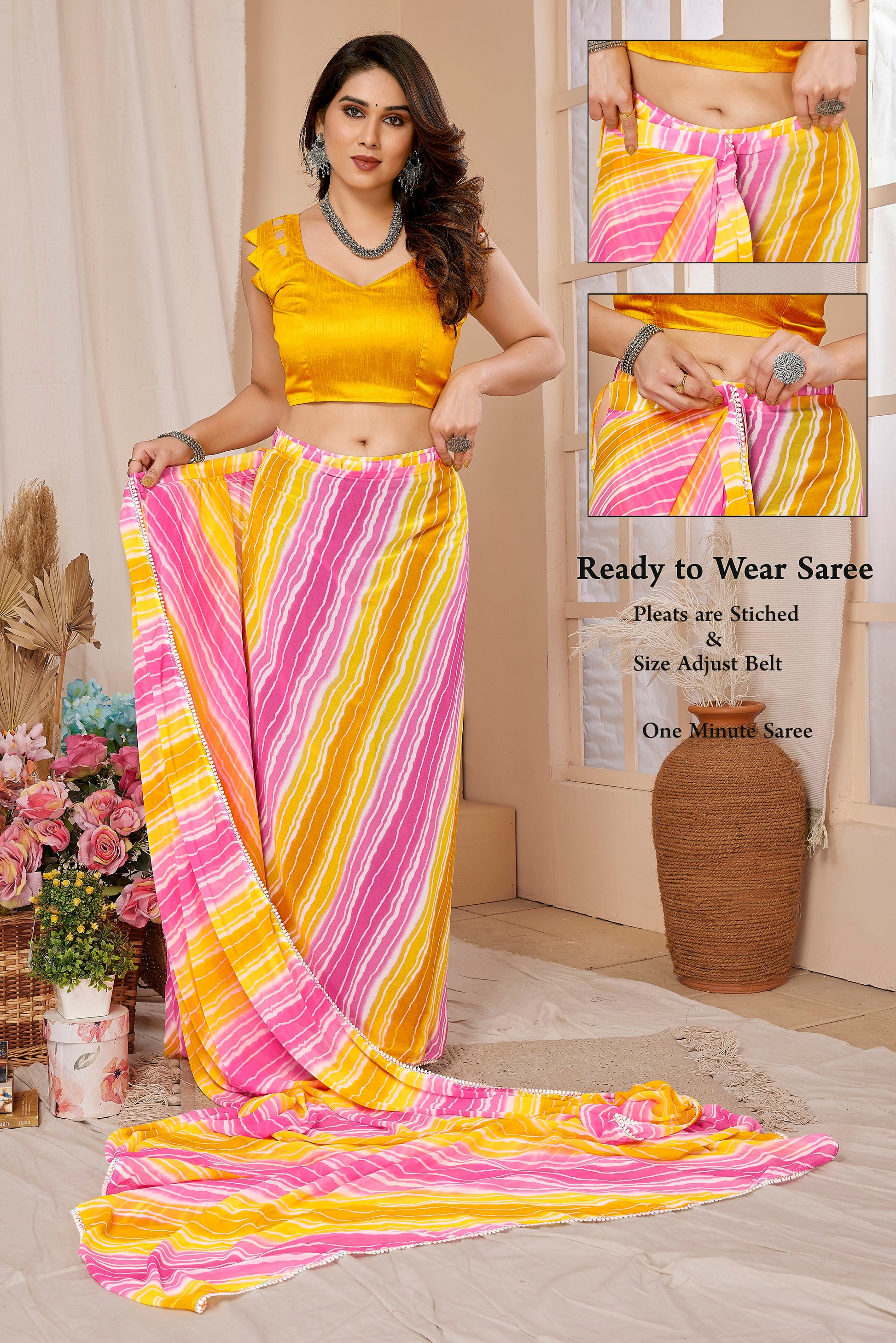 Easy Draping Georgette Saree – Printed Ready to Wear for Daily Comfort