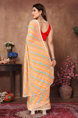 Ready to Wear Yellow Leriya Color Printed Georgette Saree with Lace