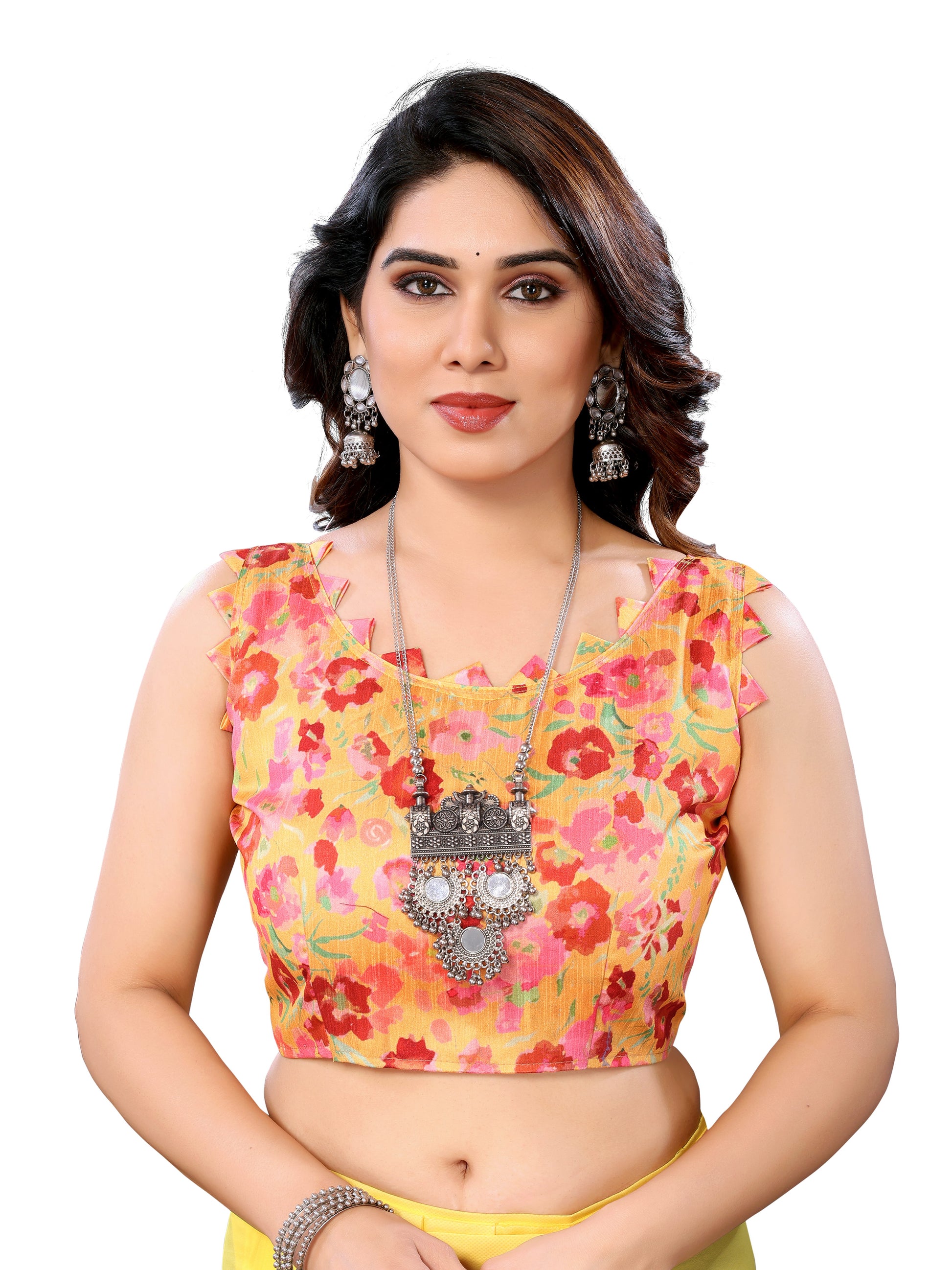Ready to Wear Yellow Color Printed Georgette Saree with Lace