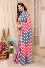 Ready to Wear Pink Leriya Color Printed Georgette Saree with Lace