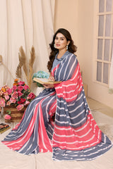 Ready to Wear Pink Leriya Color Printed Georgette Saree with Lace
