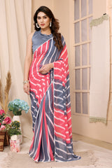 Ready to Wear Pink Leriya Color Printed Georgette Saree with Lace