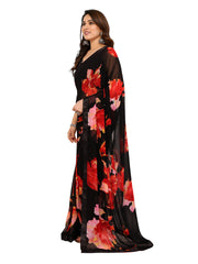 Ready to Wear Black Color Printed Georgette Saree with Lace