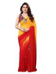 Ready to Wear Red Color Printed Georgette Saree with Lace